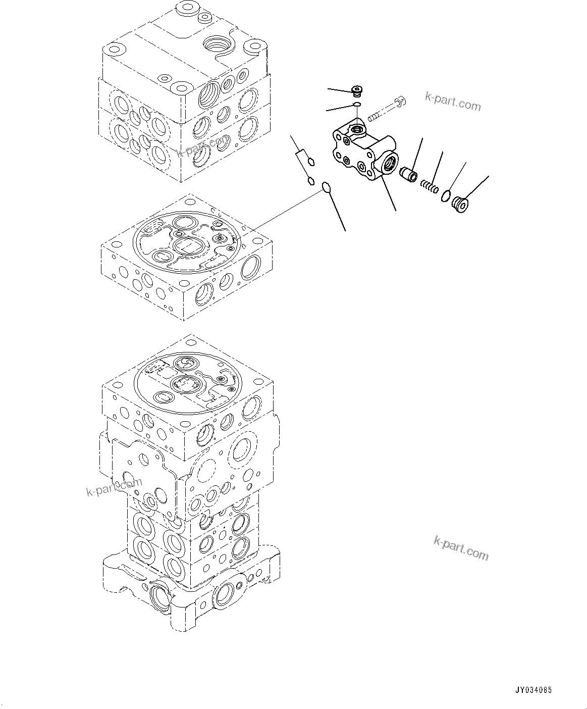 Komatsu parts book diagram for PC170LC-11 S/N 37001-UP: CONTROL VALVE, 7-VALVE (22/30)(#35001-)