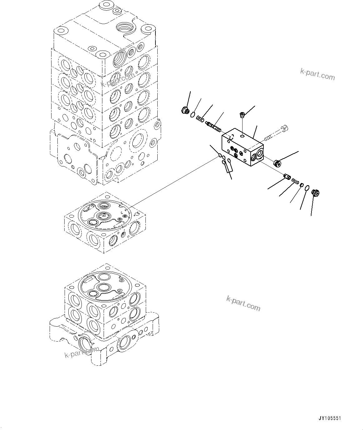 Komatsu parts book diagram for PC170LC-11 S/N 37001-UP: CONTROL VALVE, 7-VALVE (23/30)(#35859-)