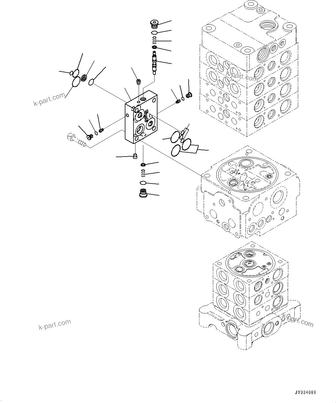 Komatsu parts book diagram for PC170LC-11 S/N 37001-UP: CONTROL VALVE, 7-VALVE (26/30)(#35001-)