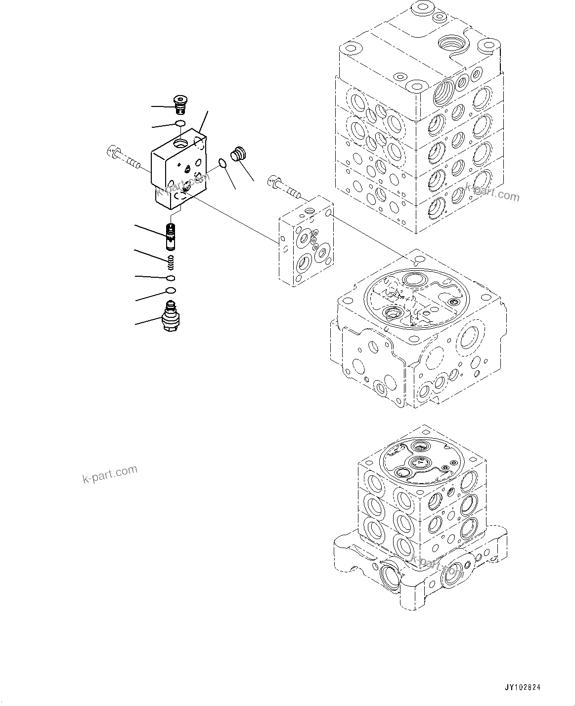 Komatsu parts book diagram for PC170LC-11 S/N 37001-UP: CONTROL VALVE, 7-VALVE (27/30)(#35724-)