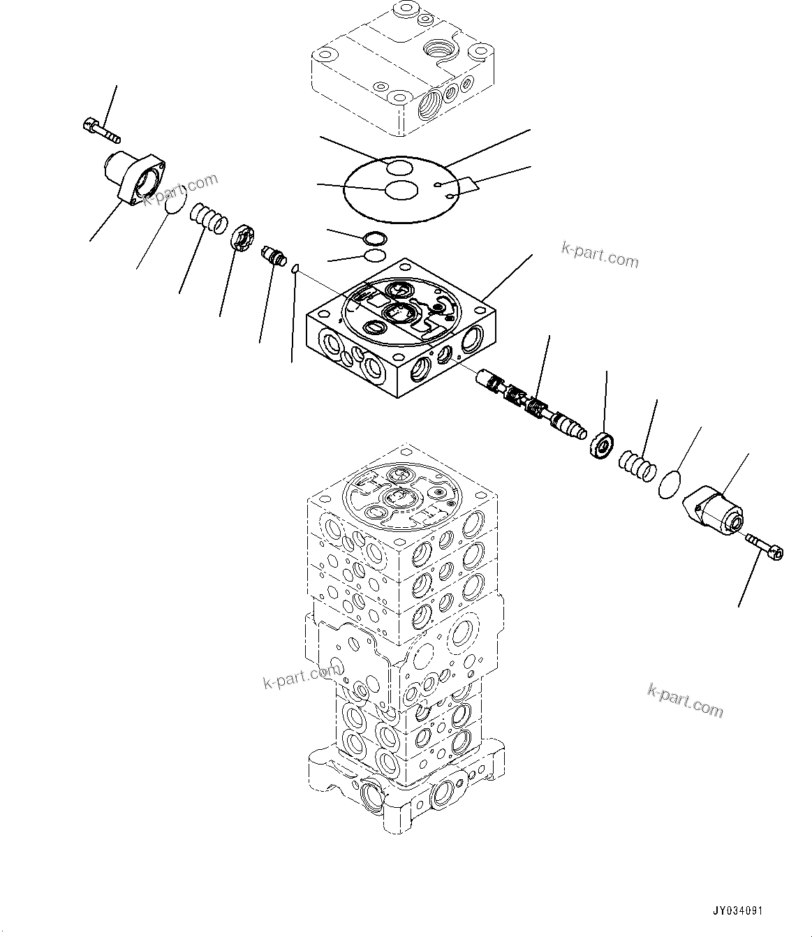 Komatsu parts book diagram for PC170LC-11 S/N 37001-UP: CONTROL VALVE, 7-VALVE (28/30)(#35724-)