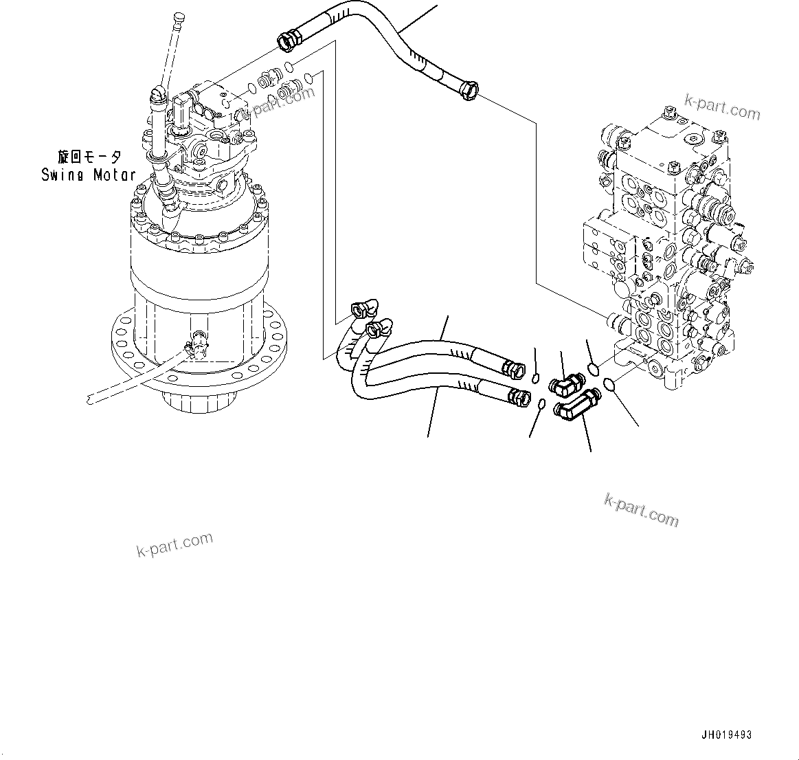 Komatsu parts book diagram for PC170LC-11 S/N 37001-UP: SWING PIPING, (#35001-)