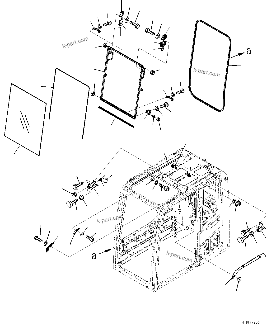 Komatsu parts book diagram for PC170LC-11 S/N 37001-UP: CAB, FRONT WINDOW(#37001-)