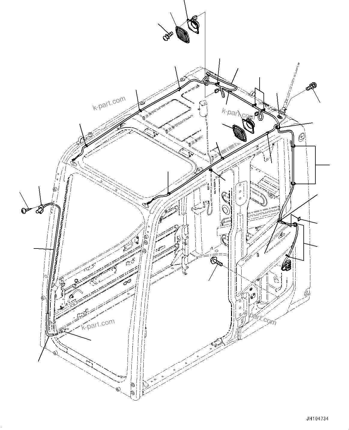 Komatsu parts book diagram for PC170LC-11 S/N 37001-UP: CAB, SPEAKER AND WINDOW WASHER HOSE(#37001-)