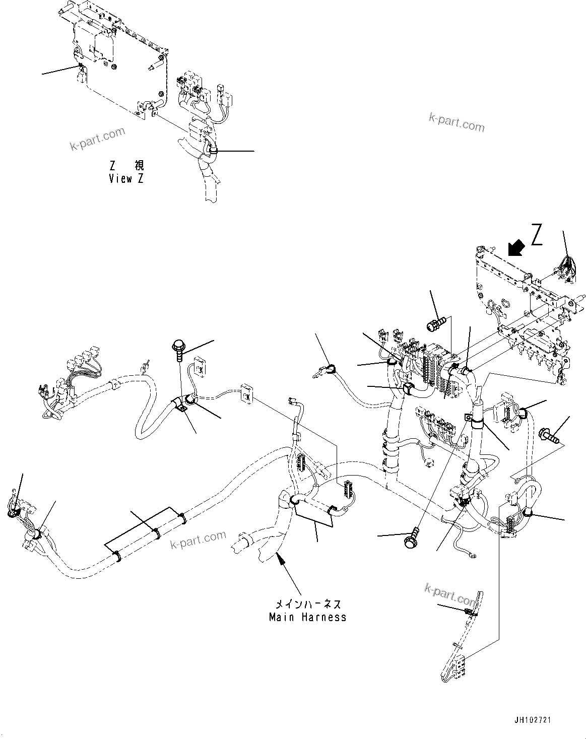 Komatsu parts book diagram for PC170LC-11 S/N 37001-UP: CAB, CAB IN PARTS, MAIN WIRING HARNESS CLAMP (REARVIEW CAMERA, 1 SET)(#37001-)