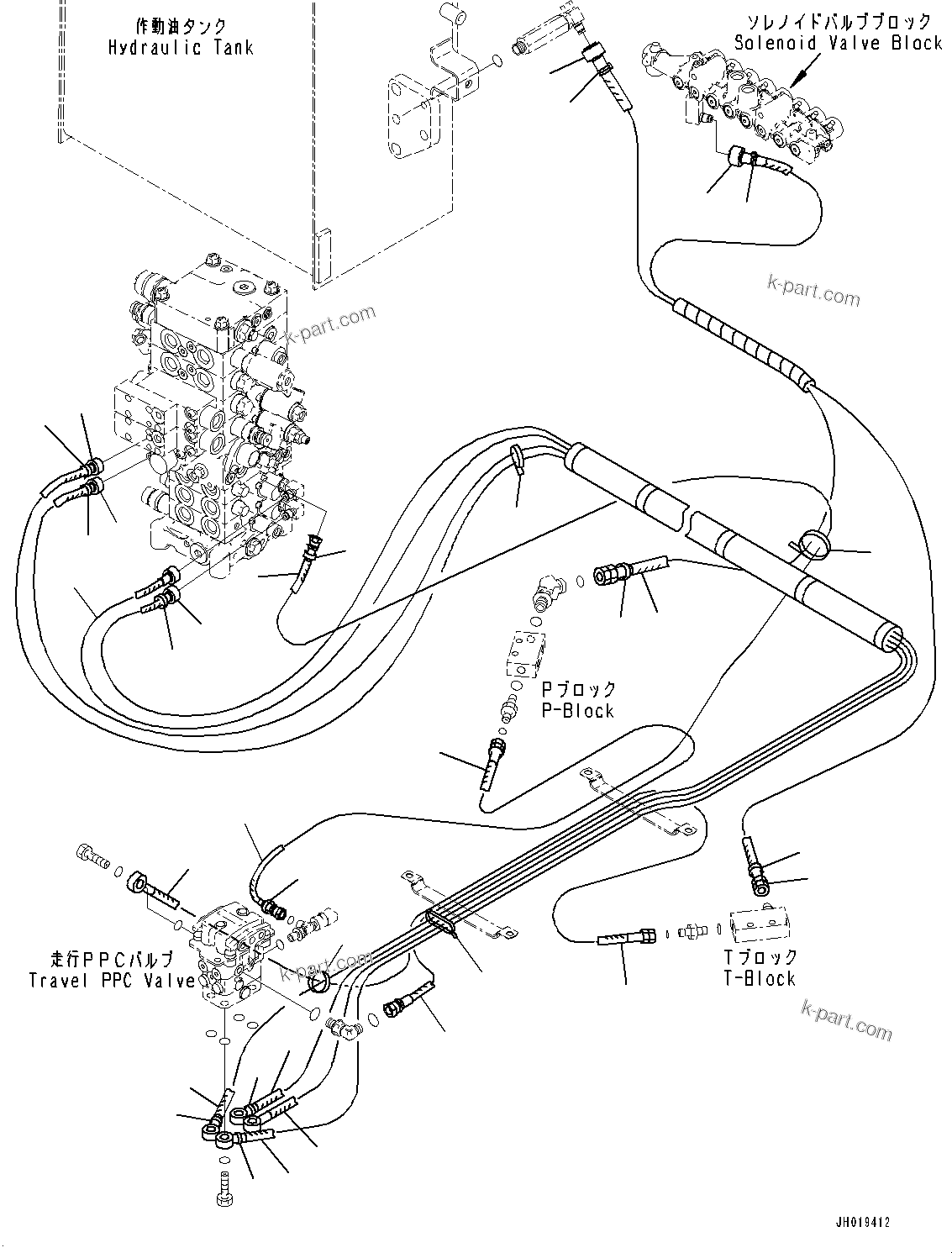 Komatsu parts book diagram for PC170LC-11 S/N 37001-UP: CAB, FLOOR, PPC VALVE PIPING FOR TRAVEL(#37001-)