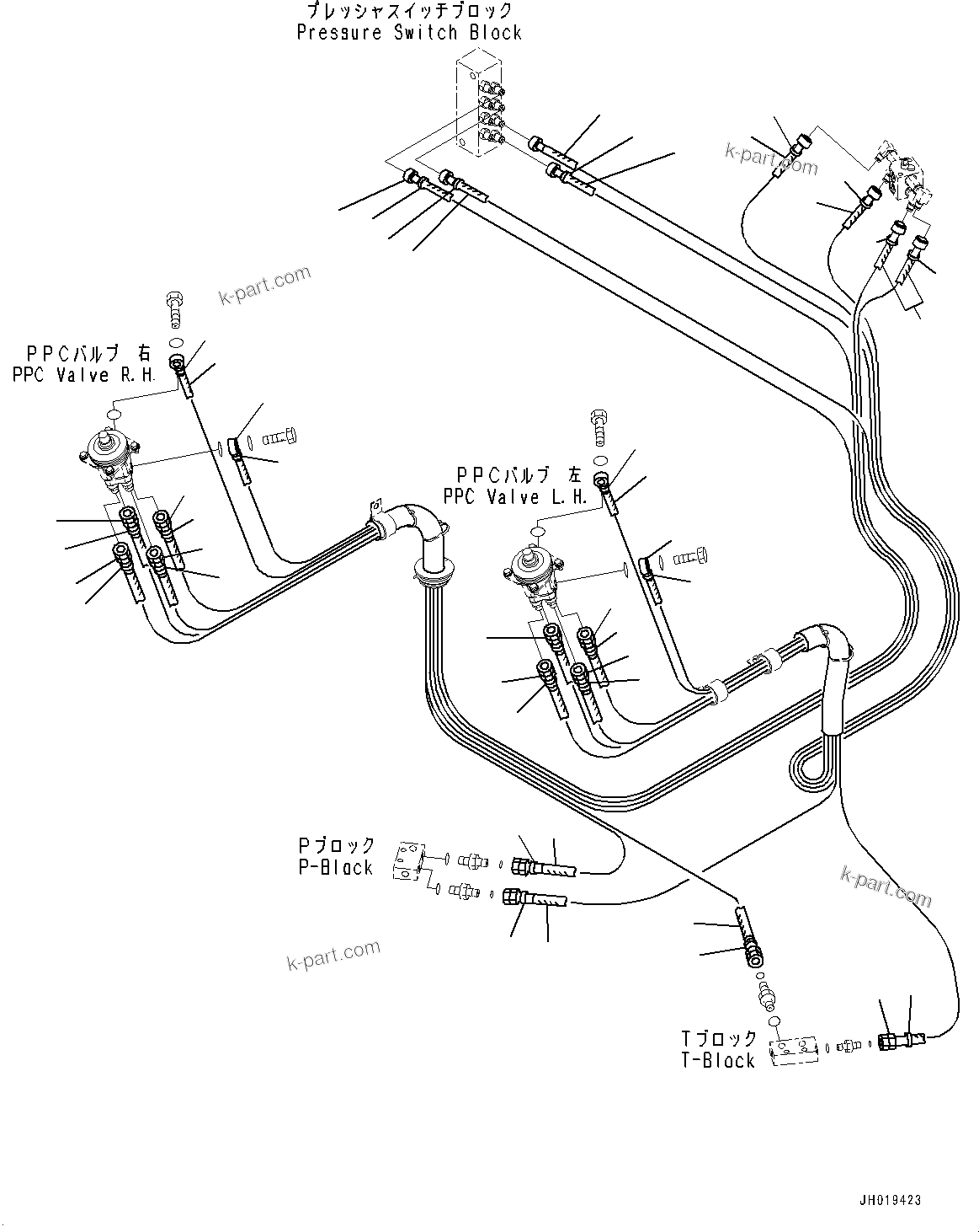 Komatsu parts book diagram for PC170LC-11 S/N 37001-UP: CAB, FLOOR, PPC VALVE PIPING FOR TRAVEL