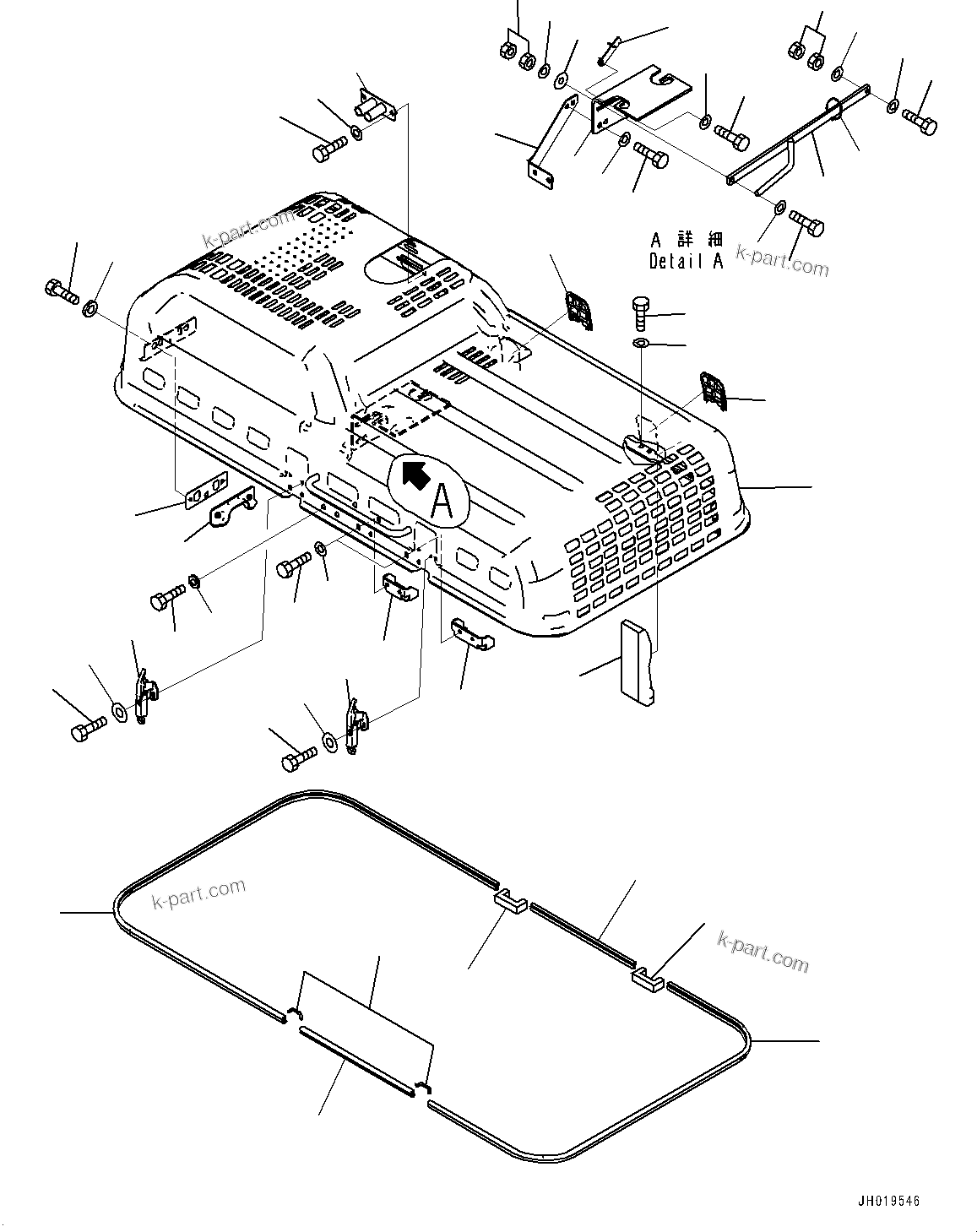 Komatsu parts book diagram for PC170LC-11 S/N 37001-UP: ENGINE HOOD, (#35001-)