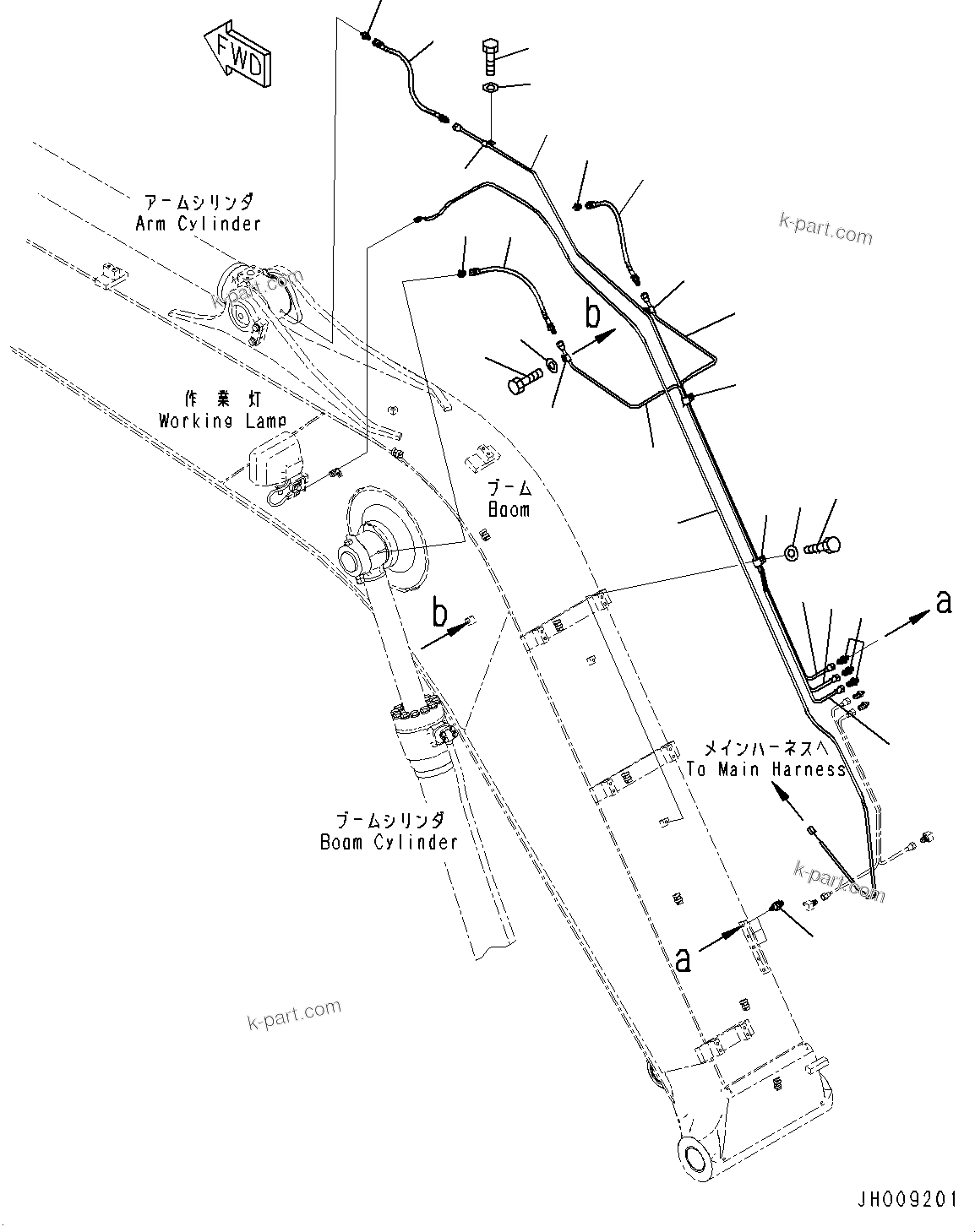 Komatsu parts book diagram for PC170LC-11 S/N 37001-UP: BOOM, LUBRICATION PIPING(#35001-)
