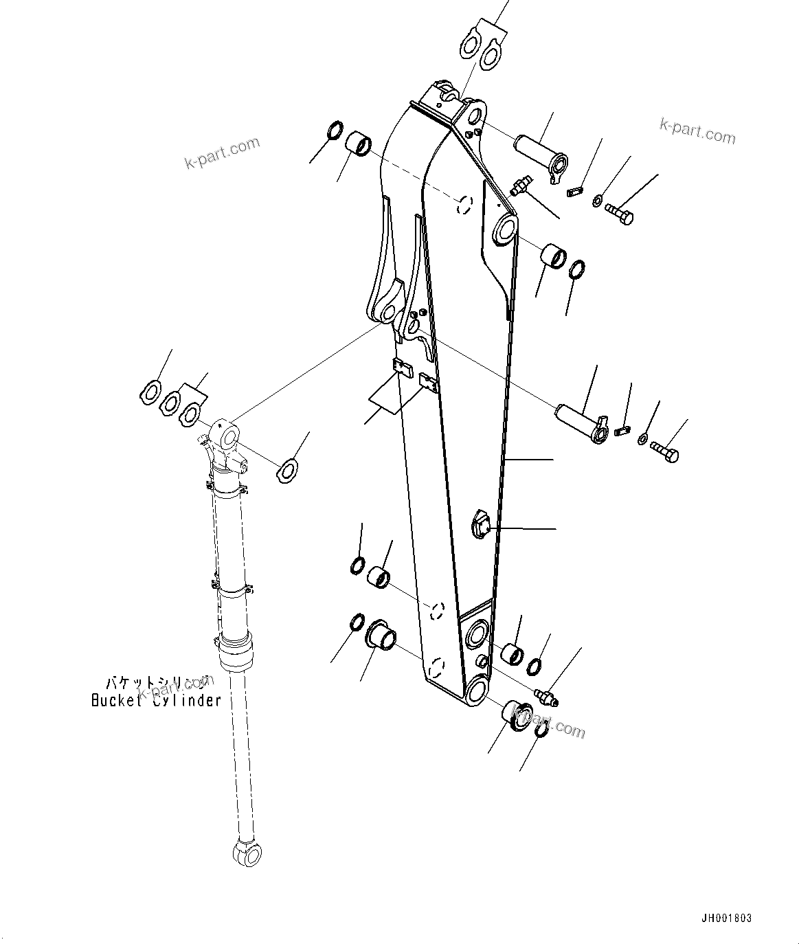 Komatsu parts book diagram for PC170LC-11 S/N 37001-UP: ARM, ARM AND PIN (2900MM, WITH 1-ADDITIONAL ACTUATOR PIPING)(#35001-)