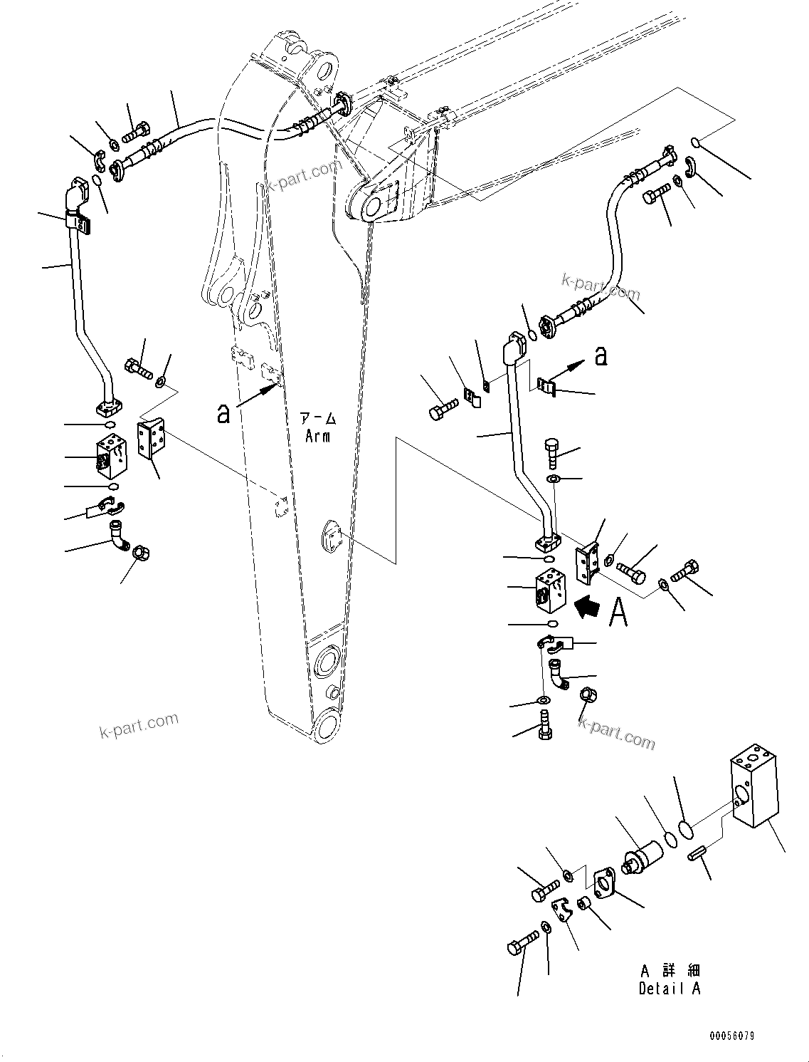 Komatsu parts book diagram for PC170LC-11 S/N 37001-UP: ARM, ADDITIONAL PIPING (2900MM, WITH 1-ADDITIONAL ACTUATOR PIPING)(#35001-36807)