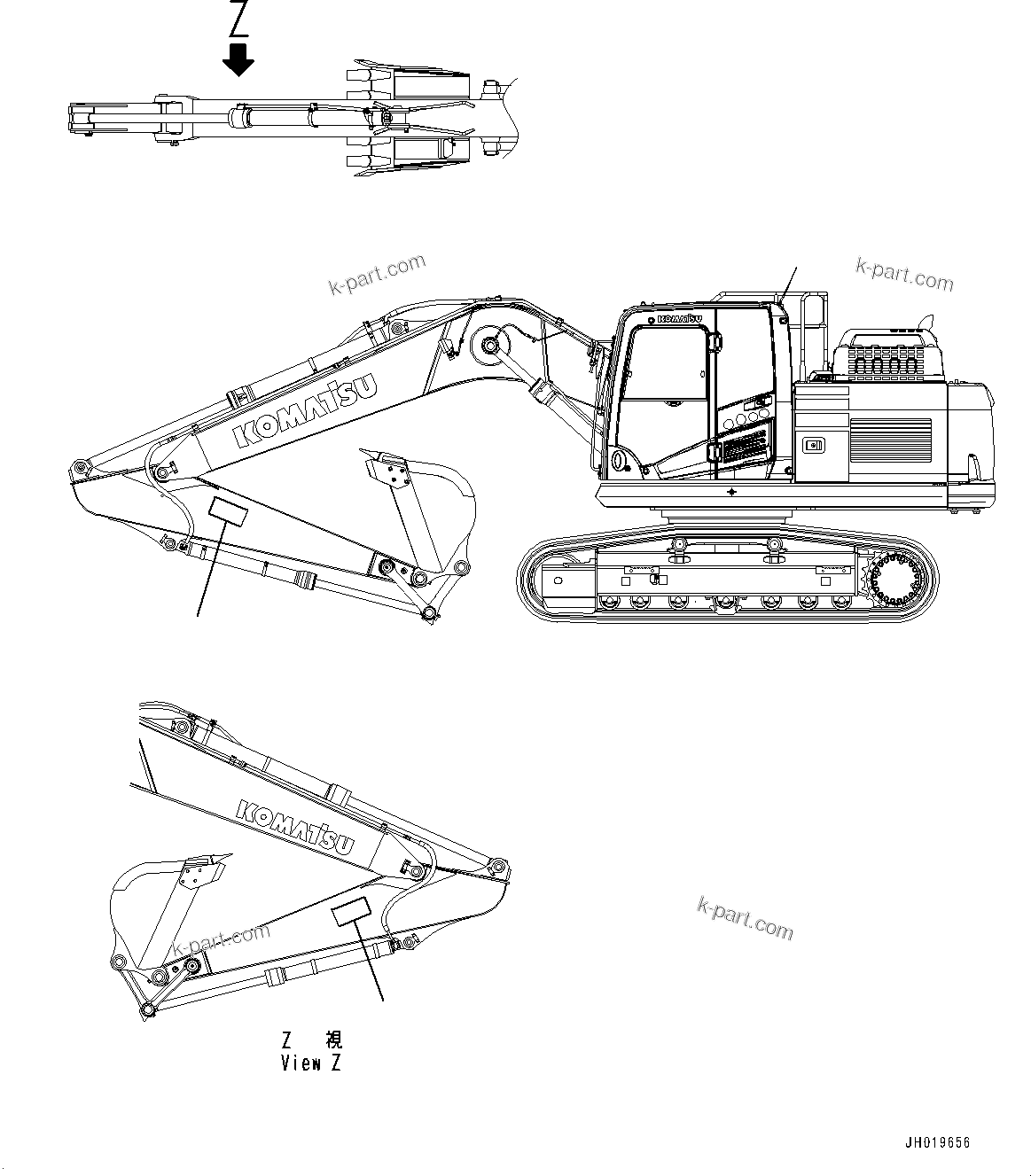 Komatsu parts book diagram for PC170LC-11 S/N 37001-UP: CAUTION PLATES, KEEP OFF WORKING RANGES, (#35001-)