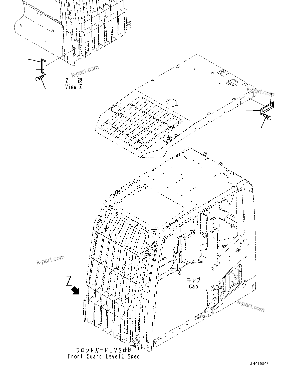 Komatsu parts book diagram for PC170LC-11 S/N 37001-UP: FOPS PLATE, (FRONT GUARD, TOP GUARD)(#35001-)