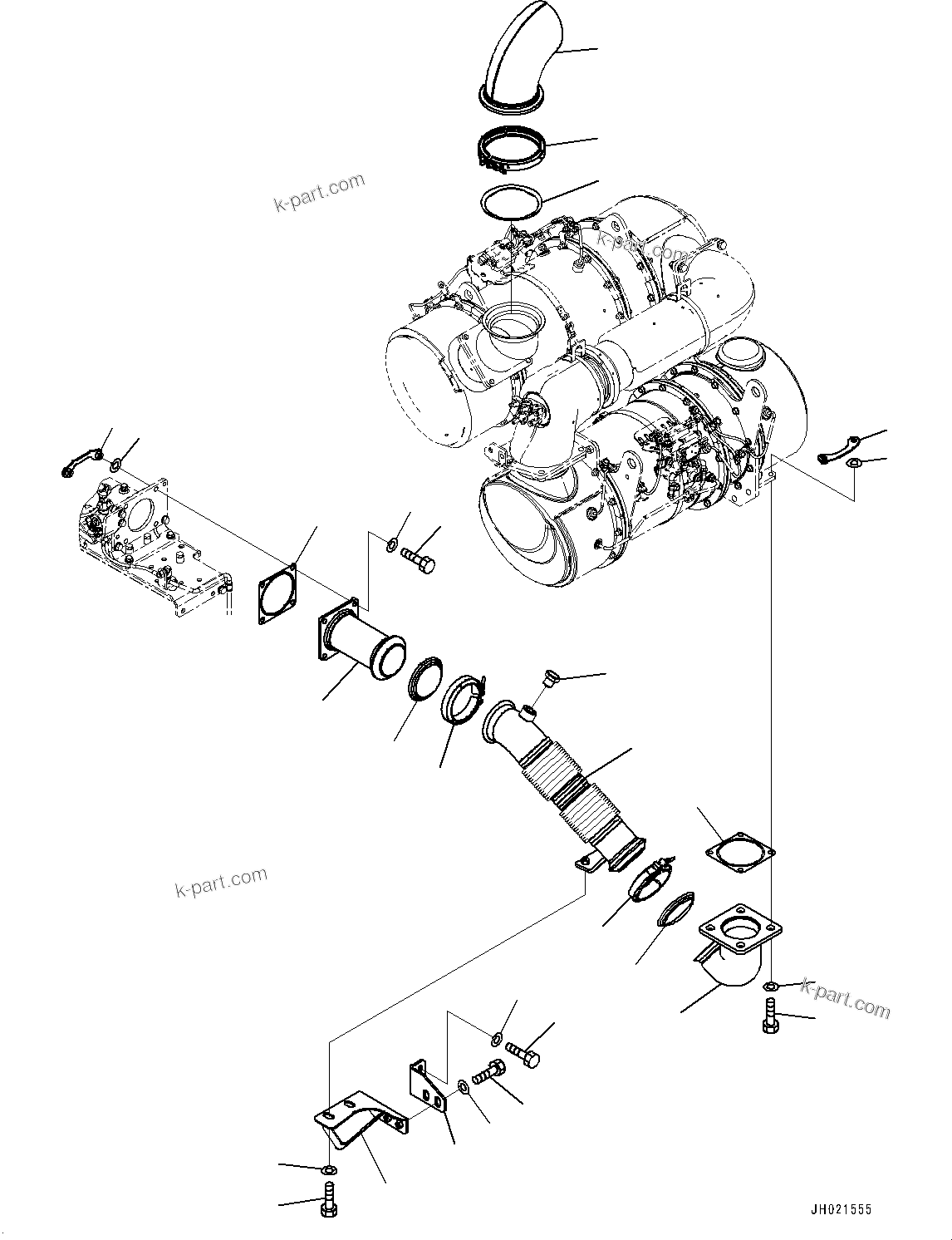 Komatsu parts book diagram for PC490LC-11 S/N 87001-UP (For KAL): EXHAUST, TUBE AND BRACKET(#85894-)