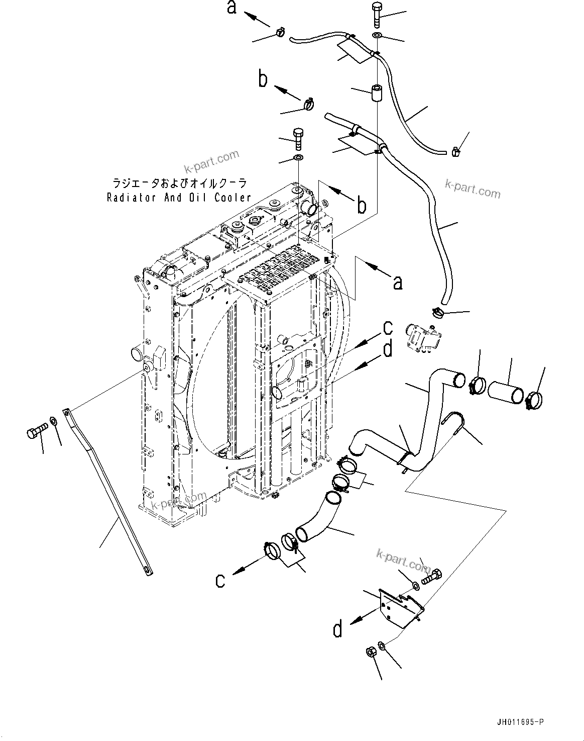 Komatsu parts book diagram for PC490LC-11 S/N 87001-UP (For KAL): COOLING SYSTEM, STAY AND AIR PIPING(#85001-85152)
