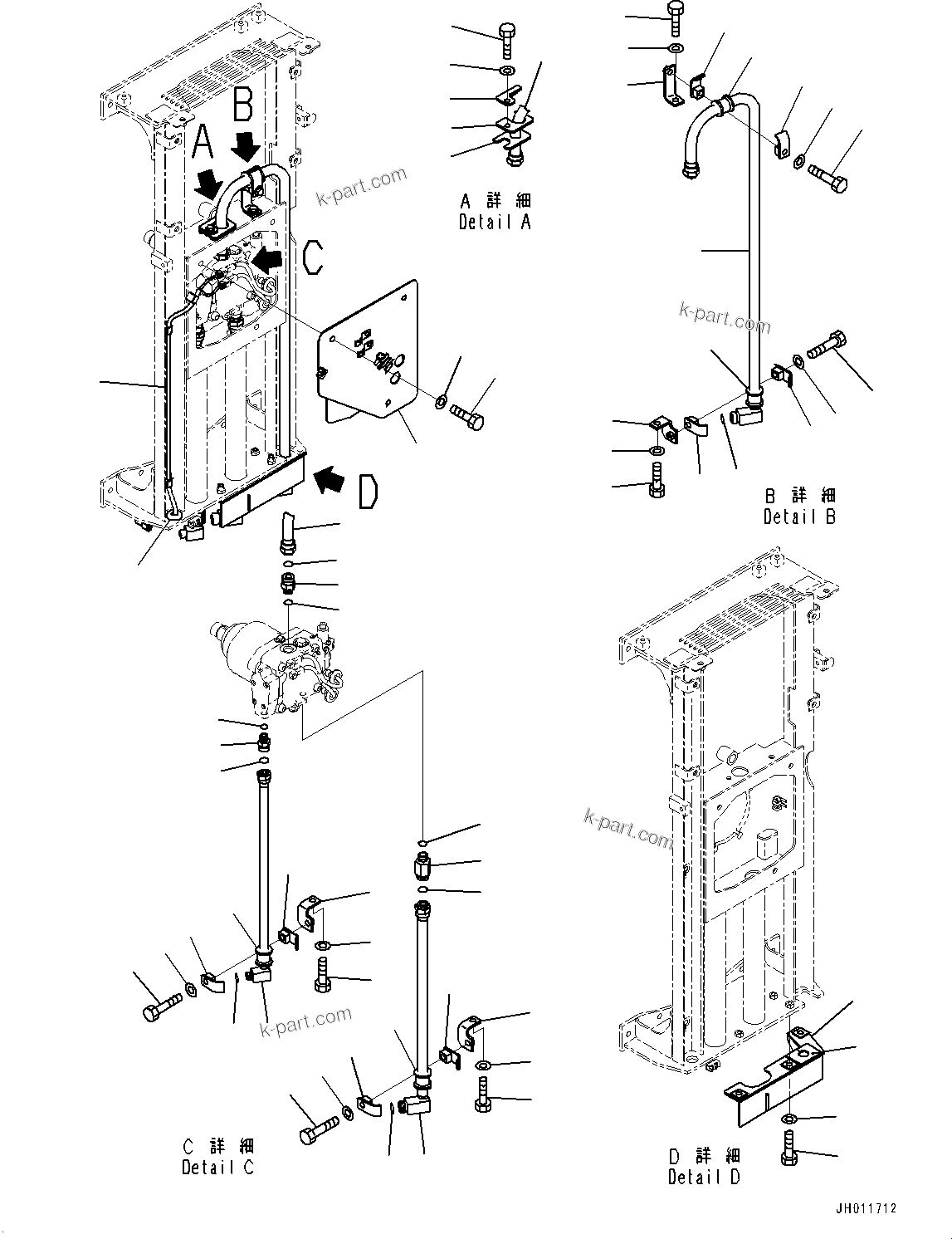Komatsu parts book diagram for PC490LC-11 S/N 87001-UP (For KAL): COOLING SYSTEM, FAN MOTOR PIPING(#85001-85152)