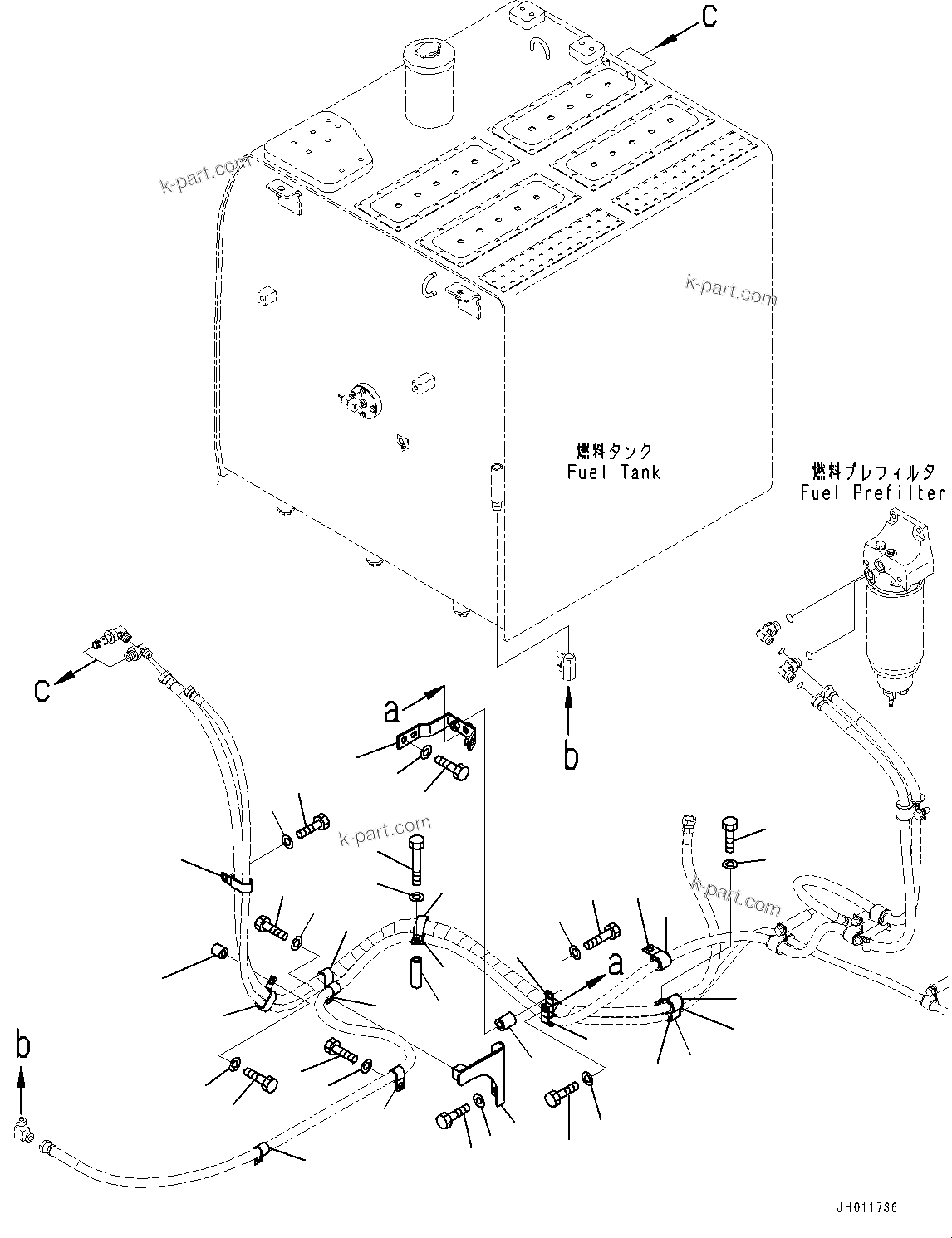 Komatsu parts book diagram for PC490LC-11 S/N 87001-UP (For KAL): FUEL PIPING, BRACKET AND CLIP(#85001-)