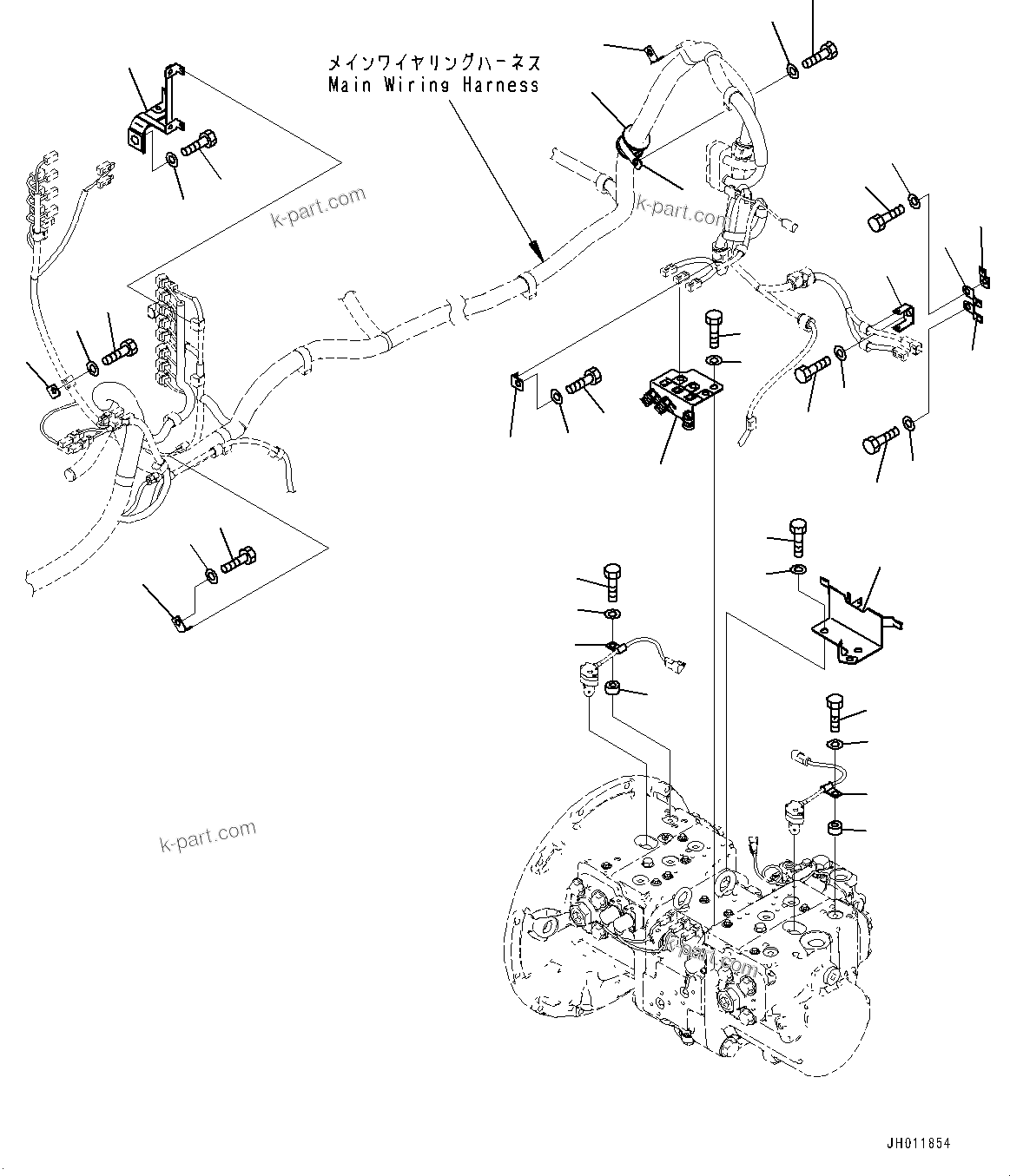 Komatsu parts book diagram for PC490LC-11 S/N 87001-UP (For KAL): ELECTRIC WIRING HARNESS, MAIN WIRING HARNESS CLAMP (4/8)(#86193-)