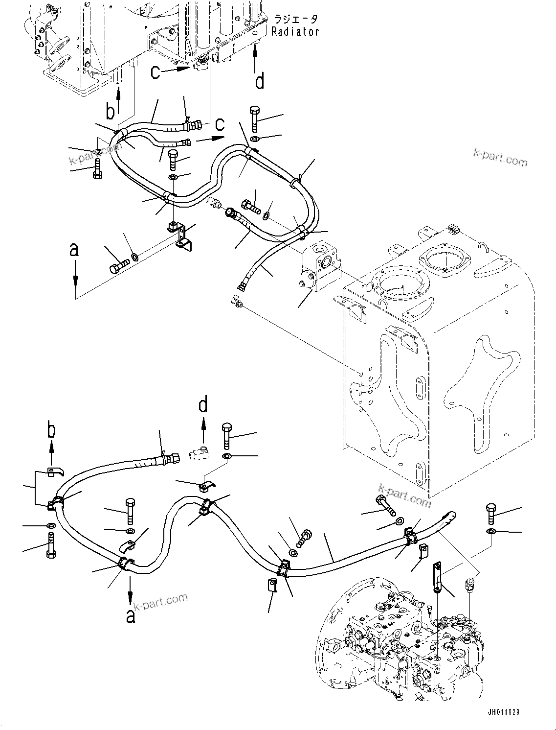 Komatsu parts book diagram for PC490LC-11 S/N 87001-UP (For KAL): FAN MOTOR PIPING, (#85001-)