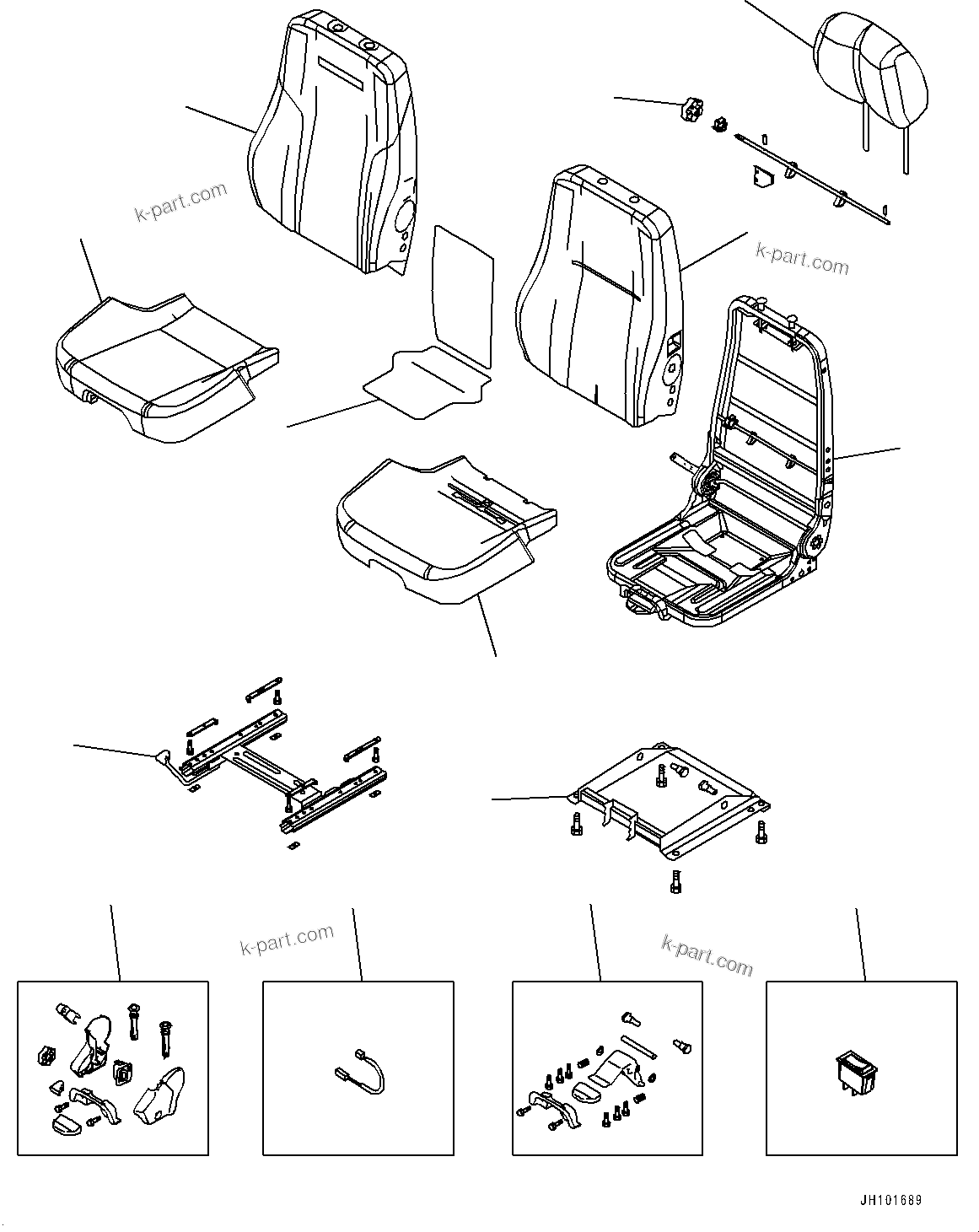 Komatsu parts book diagram for PC490LC-11 S/N 87001-UP (For KAL): OPERATOR'S SEAT, INNER PARTS(#85557-)