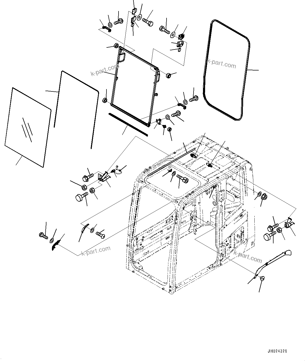 Komatsu parts book diagram for PC490LC-11 S/N 87001-UP (For KAL): CAB, FRONT WINDOW(#87001-)