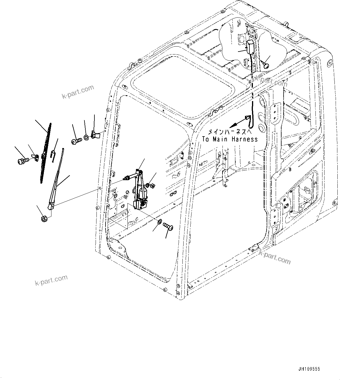 Komatsu parts book diagram for PC490LC-11 S/N 87001-UP (For KAL): CAB, WIPER AND ROOM LAMP(#87001-)