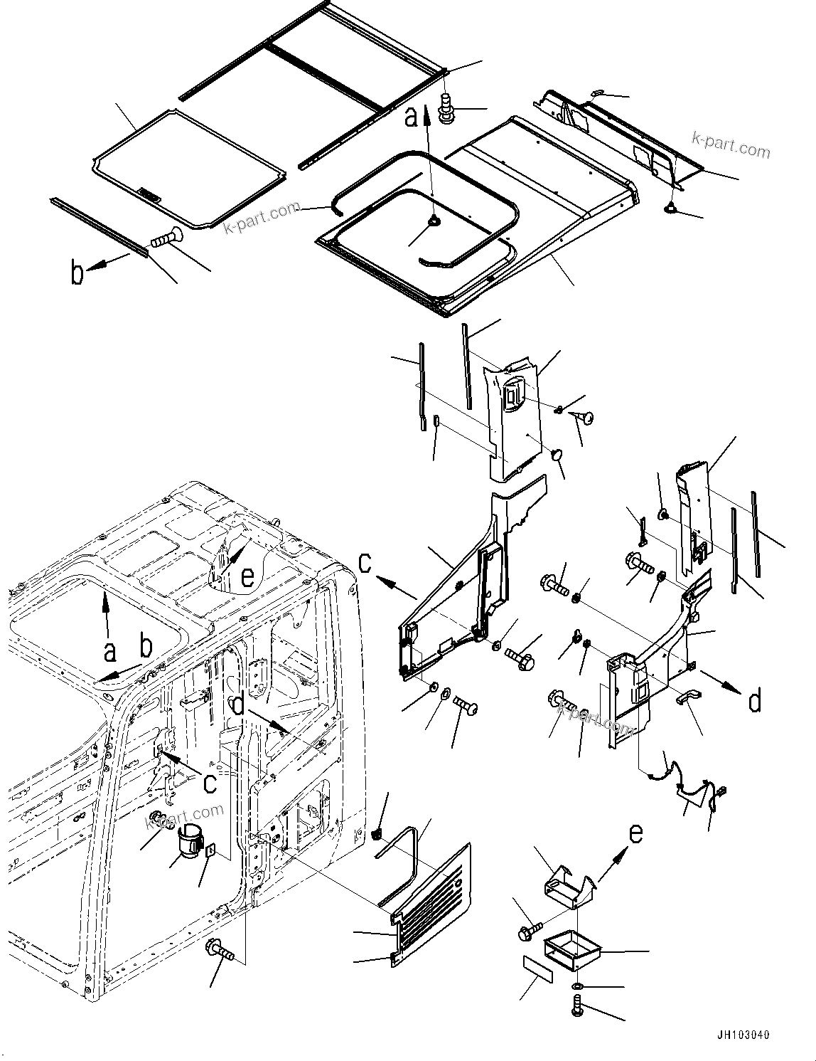 Komatsu parts book diagram for PC490LC-11 S/N 87001-UP (For KAL): CAB, ROOF COVER, HANGER, DRINK HOLDER AND AIR INTAKE(#87001-)