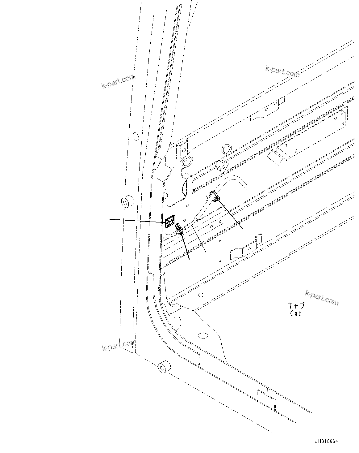Komatsu parts book diagram for PC490LC-11 S/N 87001-UP (For KAL): CAB, CAB IN PARTS, WASHER HOSE MOUNTING(#87001-)