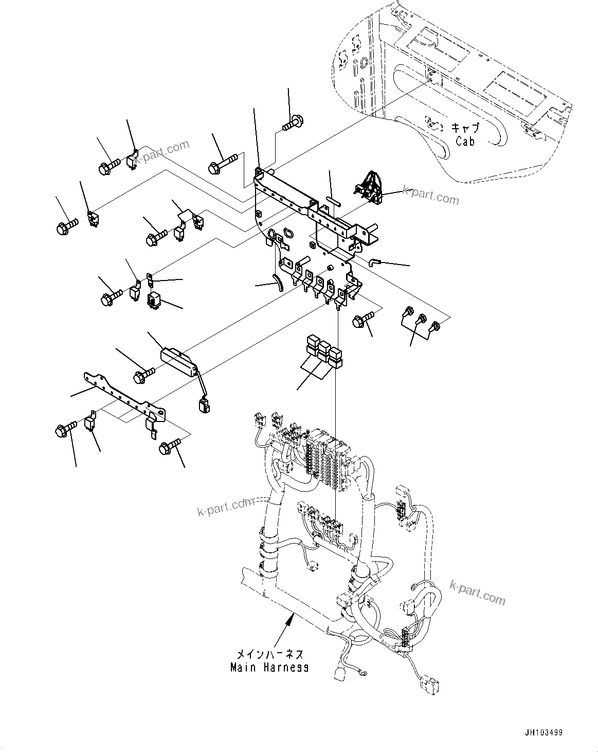 Komatsu parts book diagram for PC490LC-11 S/N 87001-UP (For KAL): CAB, CAB IN PARTS, SUB PLATE AND RELAY(#87001-)