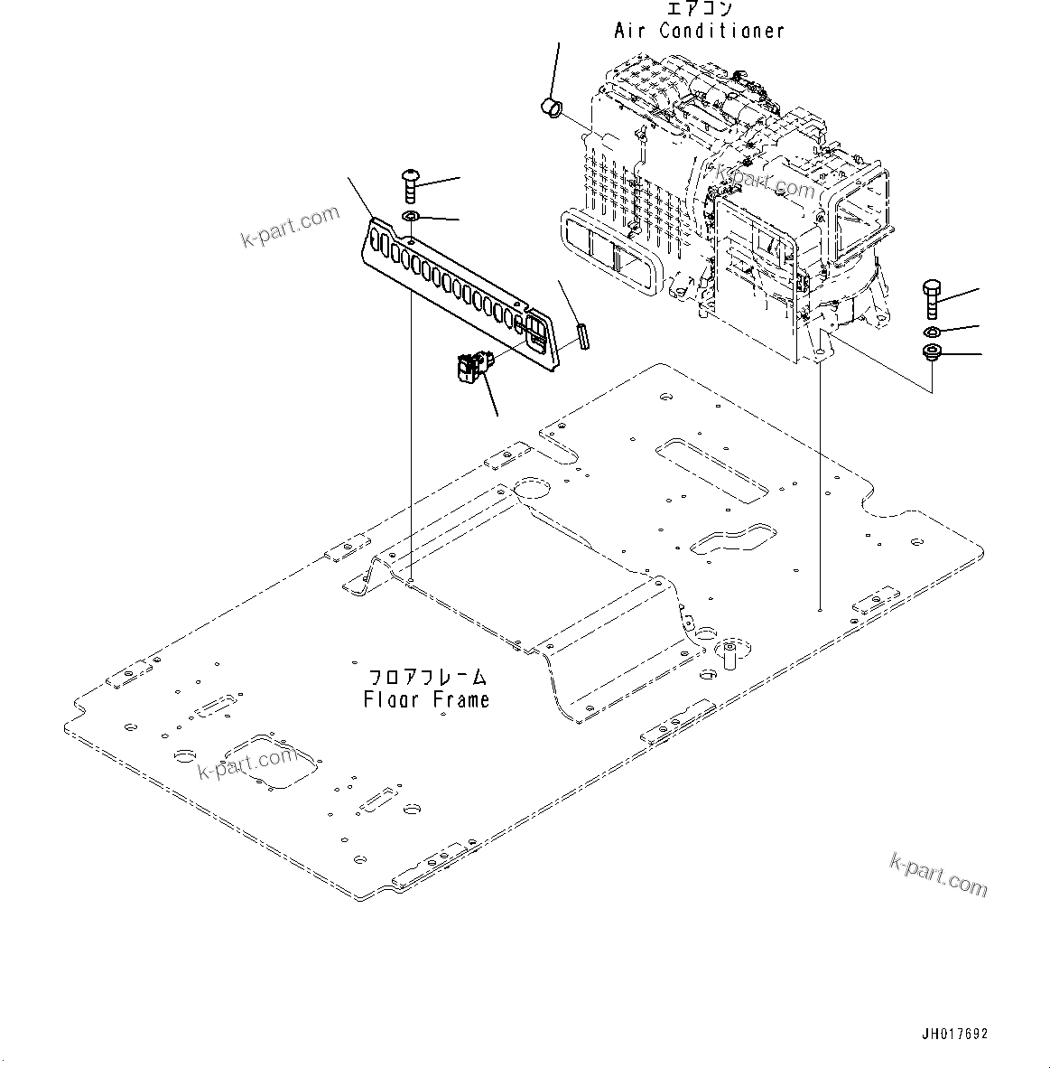 Komatsu parts book diagram for PC490LC-11 S/N 87001-UP (For KAL): CAB, FLOOR, AIR CONDITIONER MOUNTING AND SECONDARY ENGINE STOP SWITCH(#86432-)
