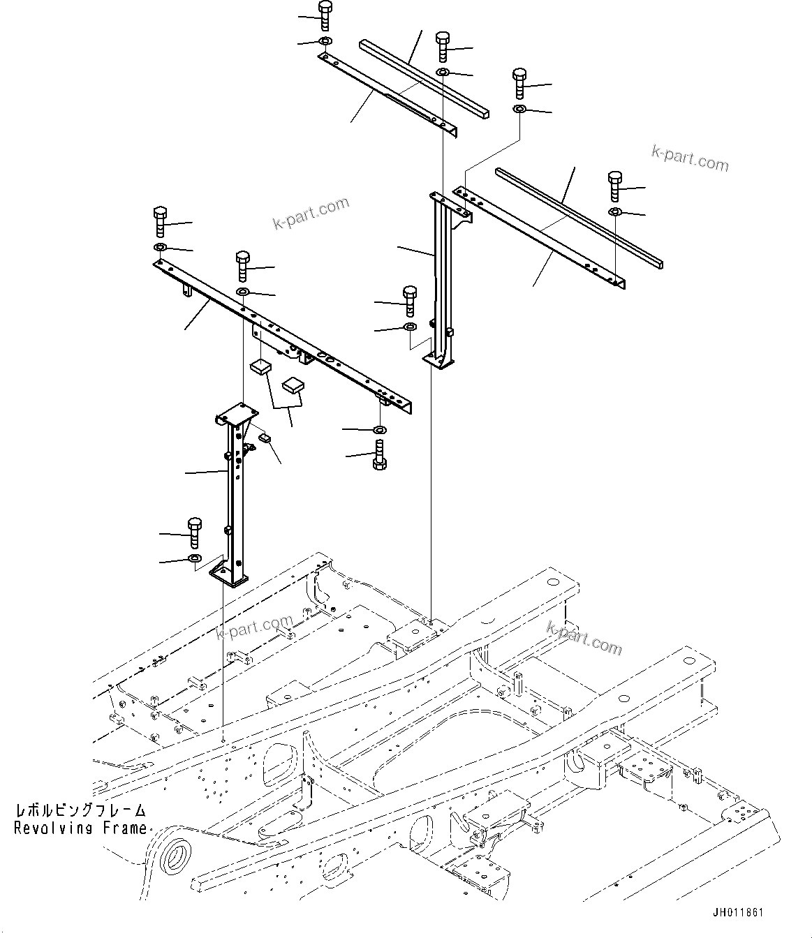 Komatsu parts book diagram for PC490LC-11 S/N 87001-UP (For KAL): MACHINE CAB FRAME, (#85001-86388)