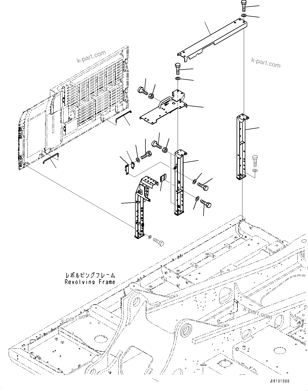 Komatsu parts book diagram for PC490LC-11 S/N 87001-UP (For KAL): SIDE COVER R.H., FRAME(#85001-)