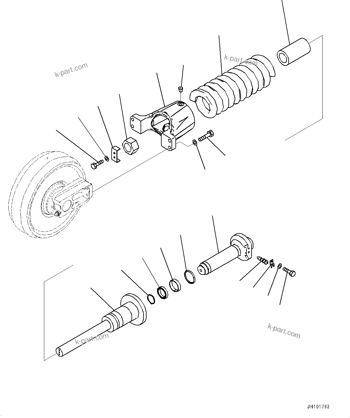 Komatsu parts book diagram for PC490LC-11 S/N 87001-UP (For KAL): FRONT IDLER AND IDLER CUSHION, CUSHION(#85741-)