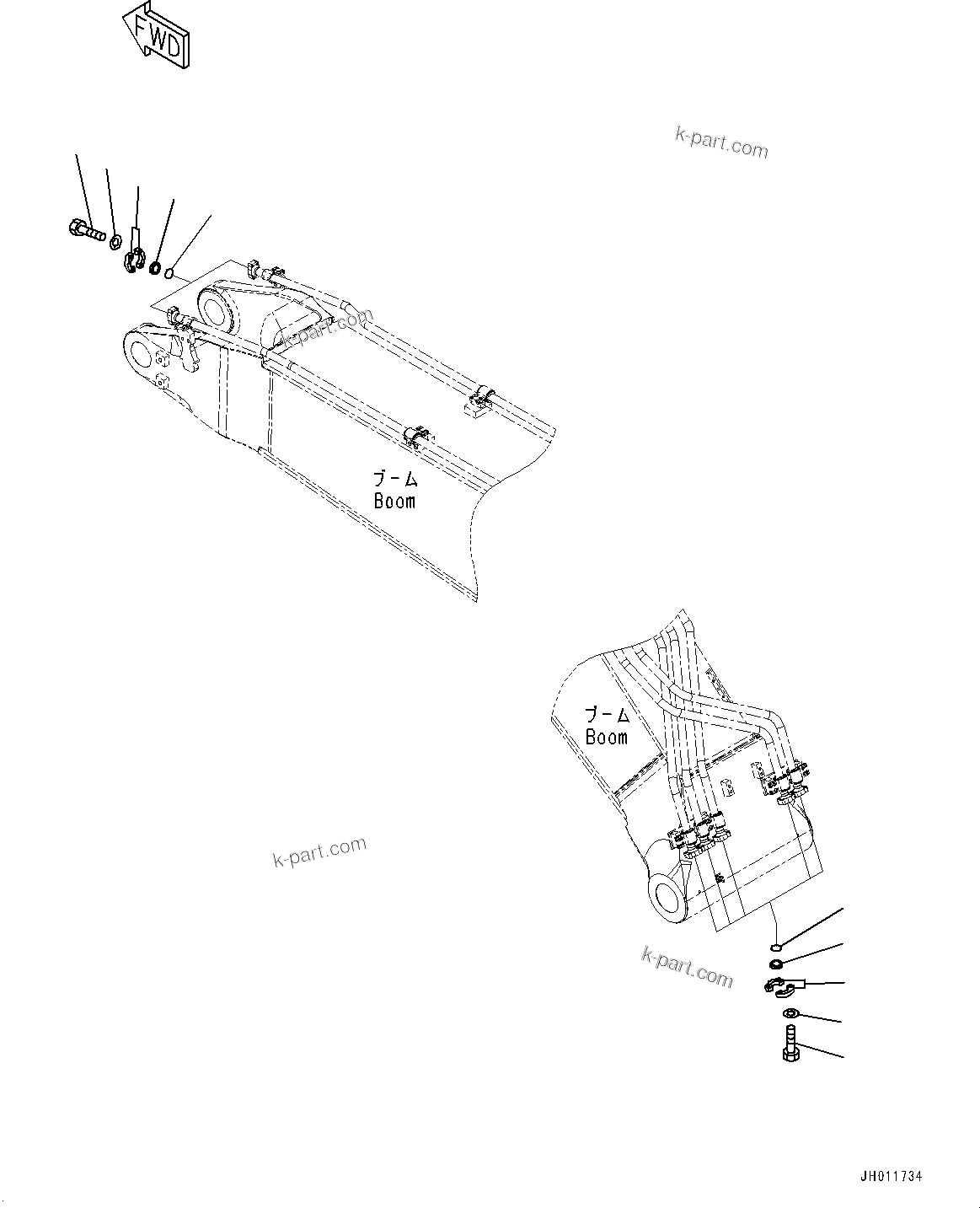 Komatsu parts book diagram for PC490LC-11 S/N 87001-UP (For KAL): BOOM, BLIND PARTS (1/3)(#85001-)