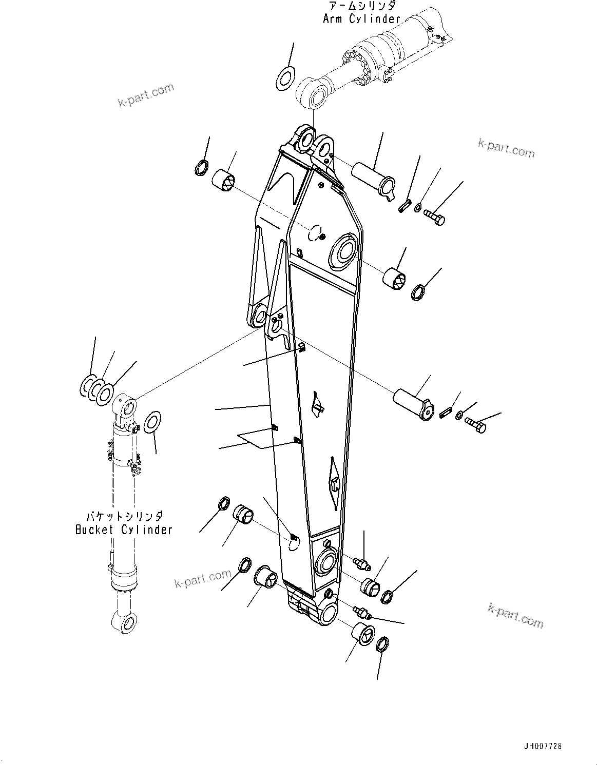 Komatsu parts book diagram for PC490LC-11 S/N 87001-UP (For KAL): ARM, ARM AND PIN (3400MM, HCU)(#85001-)