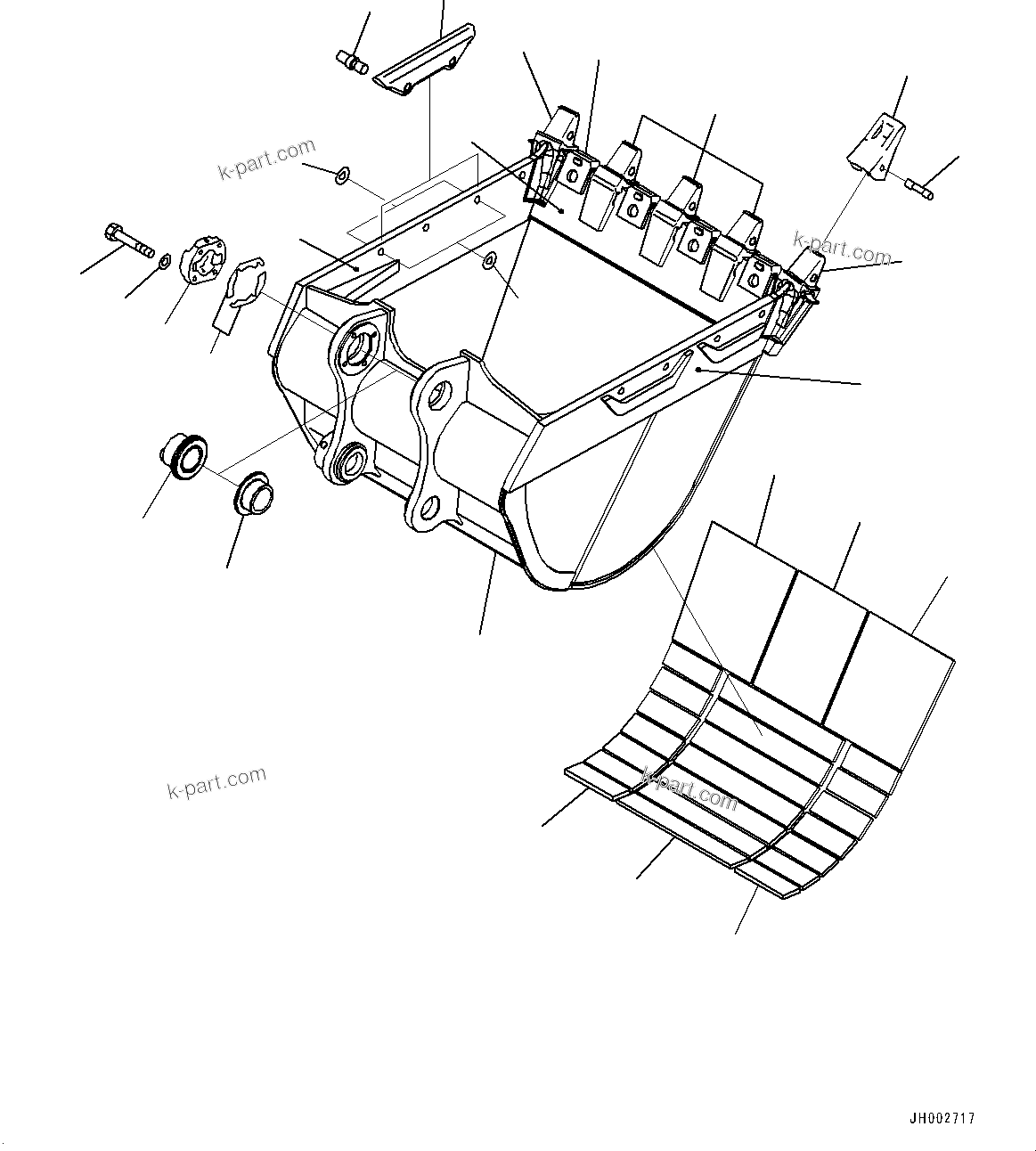 Komatsu parts book diagram for PC490LC-11 S/N 87001-UP (For KAL): BUCKET, (2.10M3 REINFORCED, 1745MM WIDTH, HORIZONTAL PIN TYPE, THRUST ADJUSTMENT, SIDE SHROUD)(#85001-)