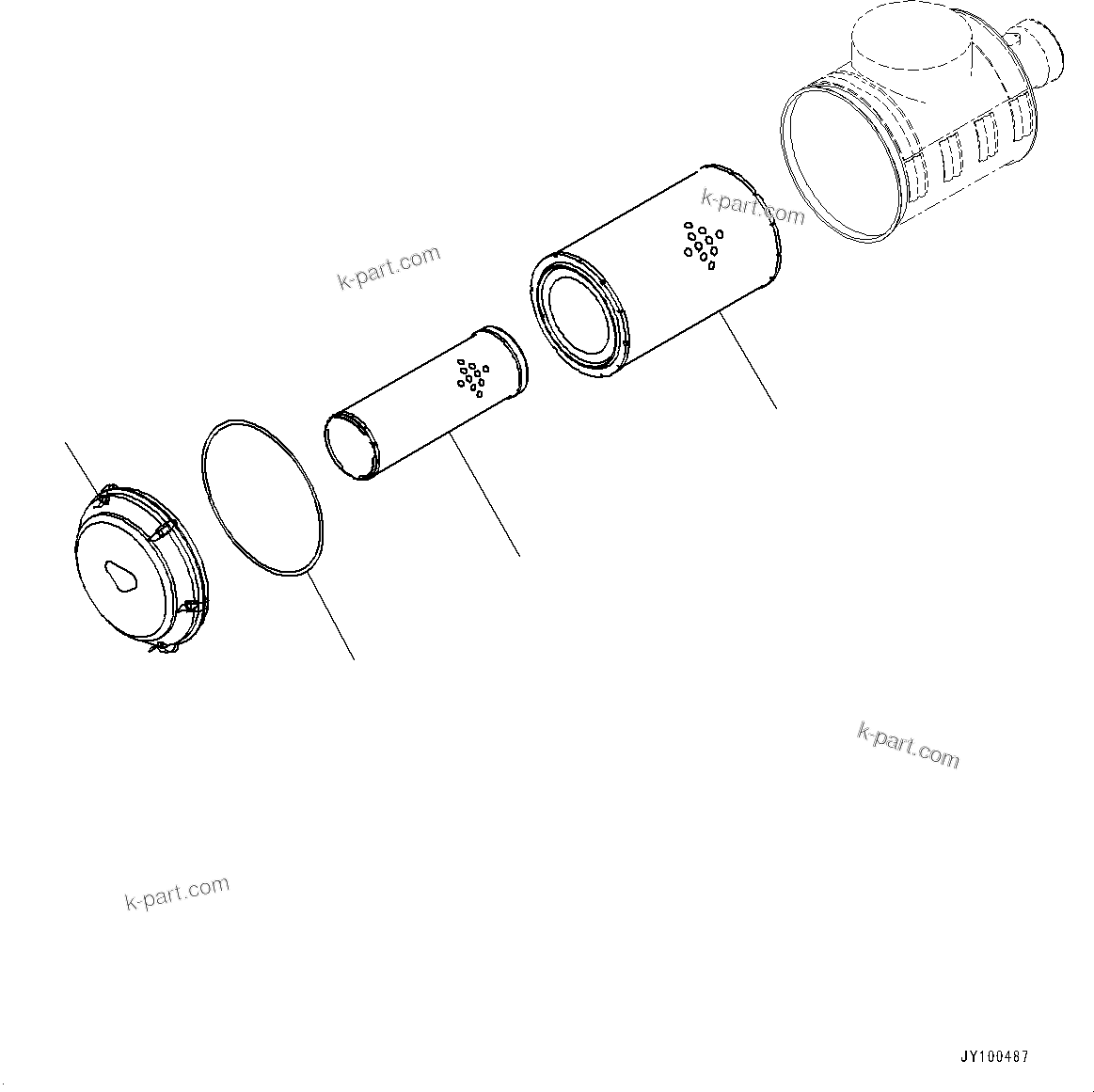 Komatsu parts book diagram for D155AXI-8E0 S/N 110001-UP: ENGINE HOOD AND SIDE COVER GROUP, INNER PARTS, AIR CLEANER(#100040-)