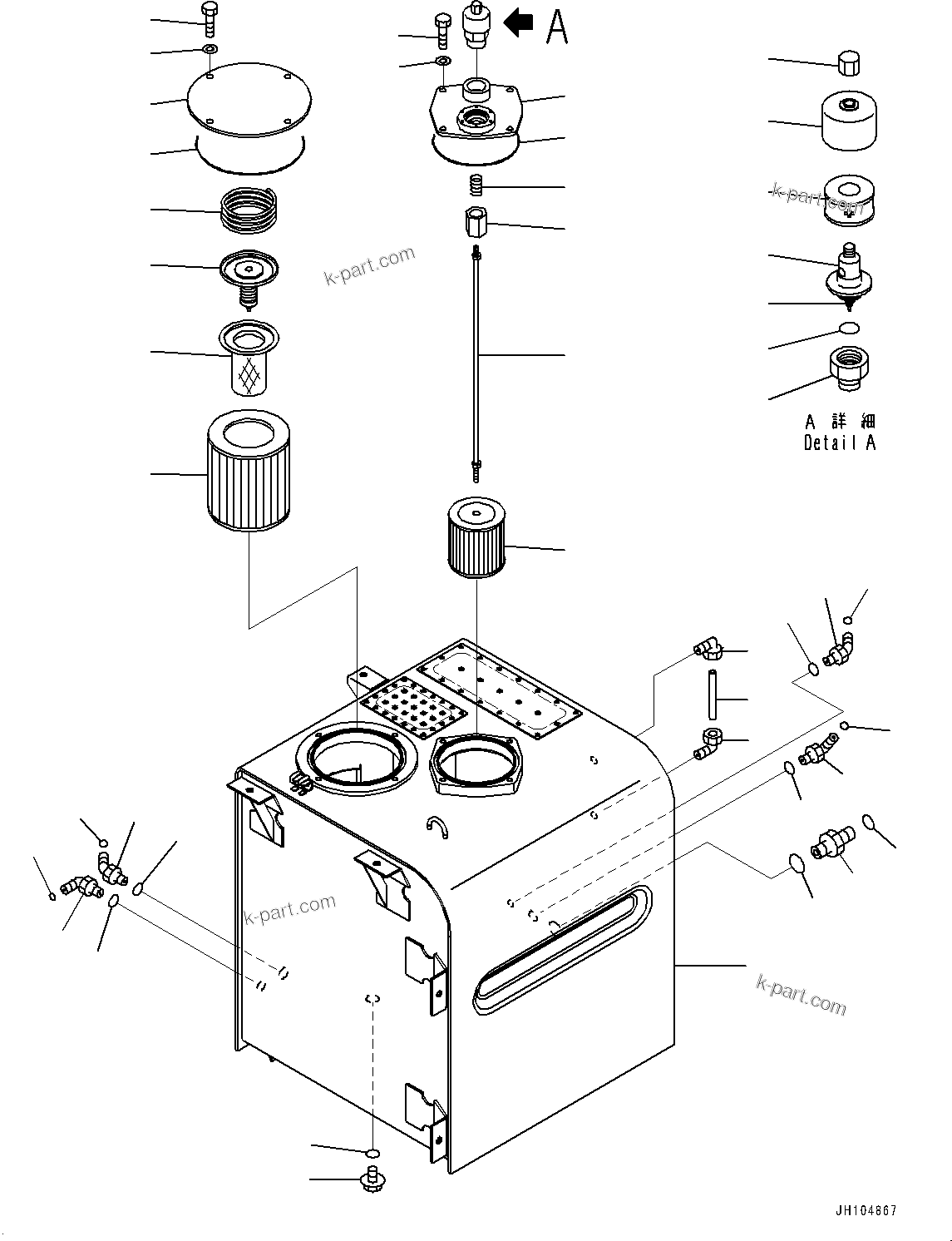 Komatsu parts book diagram for PC450LC-8R S/N 79001-UP: HYDRAULIC TANK, TANK(#76712-76938)