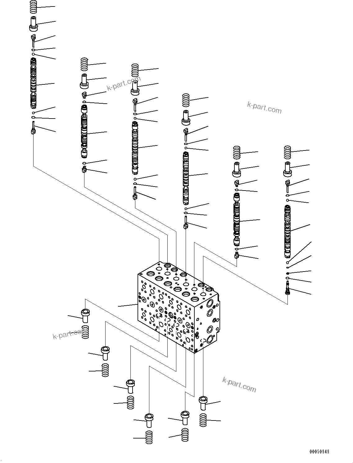 Komatsu parts book diagram for PC450LC-8R S/N 79001-UP: CONTROL VALVE, 8-SPOOL (1/23)(#75001-75285)