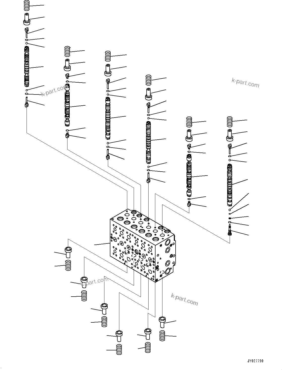 Komatsu parts book diagram for PC450LC-8R S/N 79001-UP: CONTROL VALVE, 8-SPOOL (1/23)(#75286-)