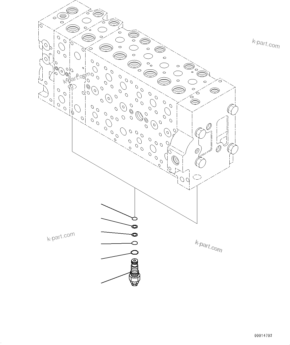 Komatsu parts book diagram for PC450LC-8R S/N 79001-UP: CONTROL VALVE, 8-SPOOL (8/23)(#75001-)