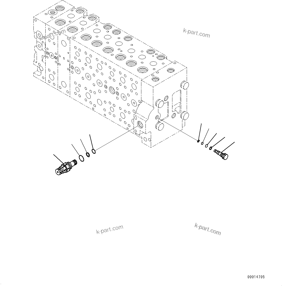 Komatsu parts book diagram for PC450LC-8R S/N 79001-UP: CONTROL VALVE, 8-SPOOL (11/23)(#75001-)