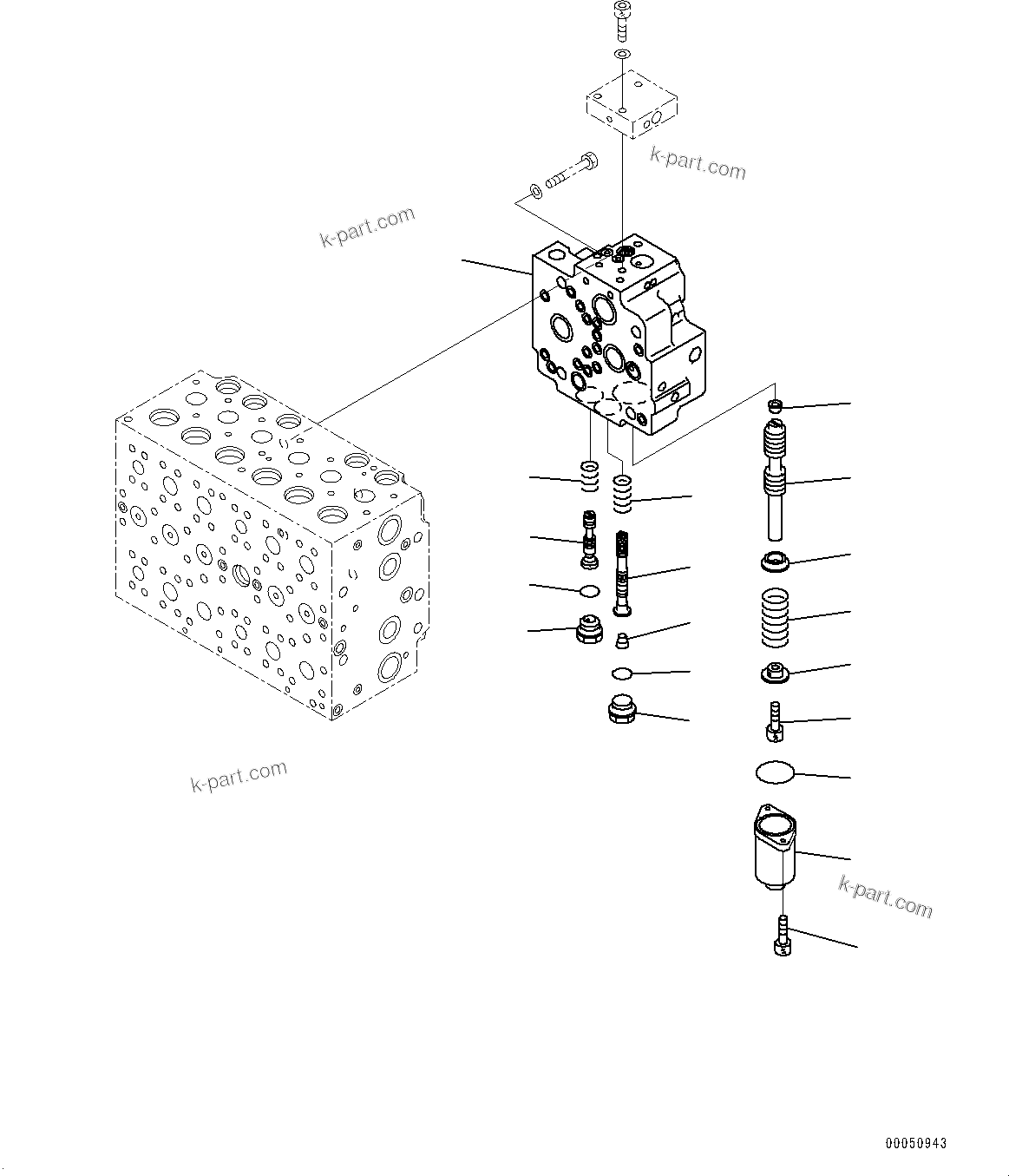 Komatsu parts book diagram for PC450LC-8R S/N 79001-UP: CONTROL VALVE, 8-SPOOL (13/23)(#75001-)
