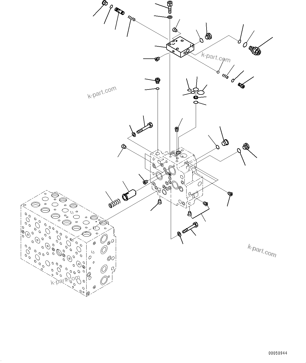 Komatsu parts book diagram for PC450LC-8R S/N 79001-UP: CONTROL VALVE, 8-SPOOL (14/23)(#75001-)