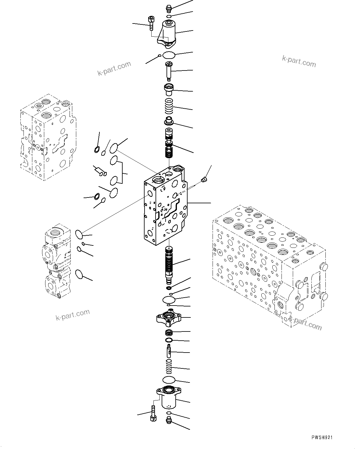 Komatsu parts book diagram for PC450LC-8R S/N 79001-UP: CONTROL VALVE, 8-SPOOL (15/23)(#75001-)