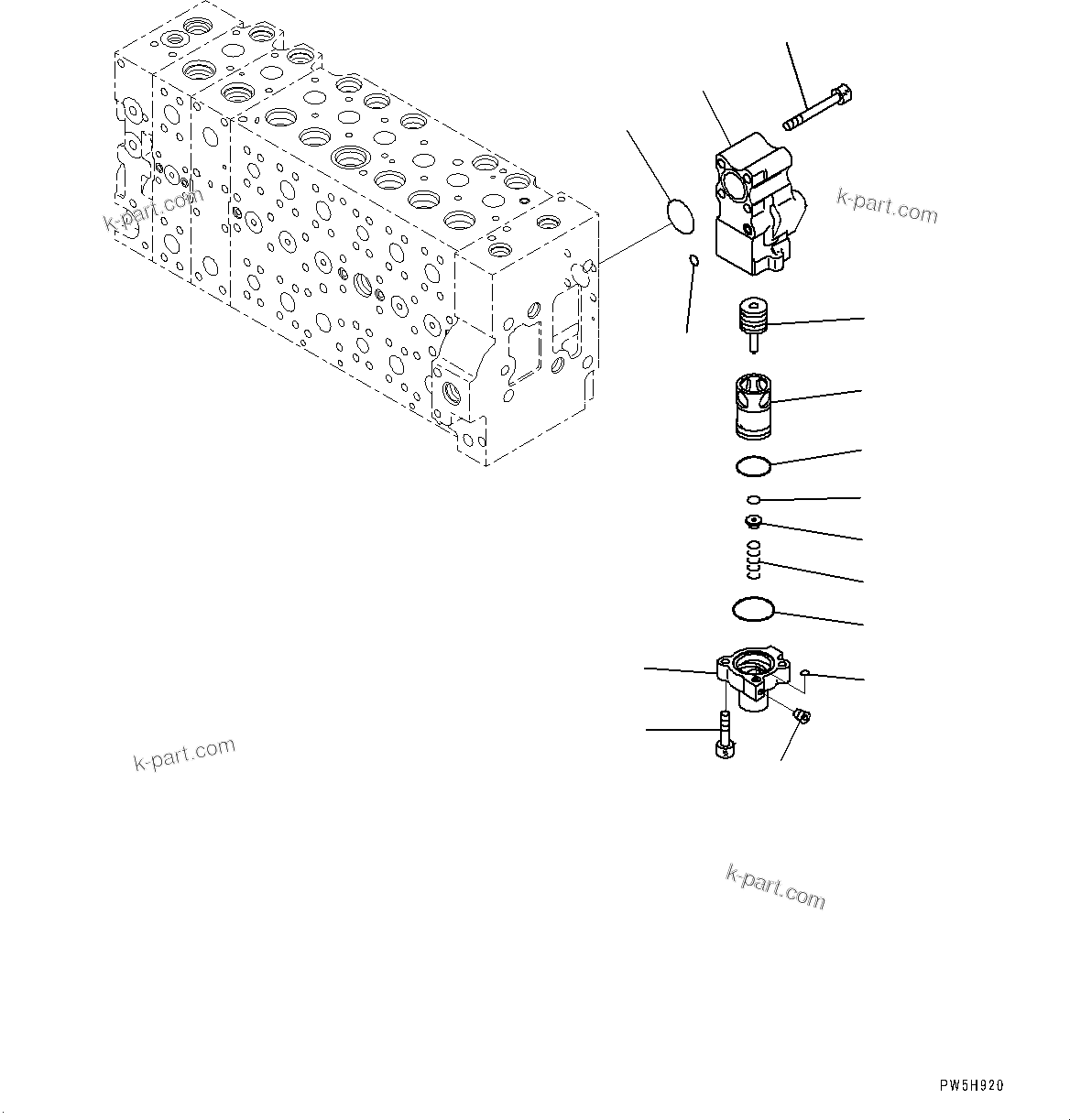 Komatsu parts book diagram for PC450LC-8R S/N 79001-UP: CONTROL VALVE, 8-SPOOL (17/23)(#75001-)