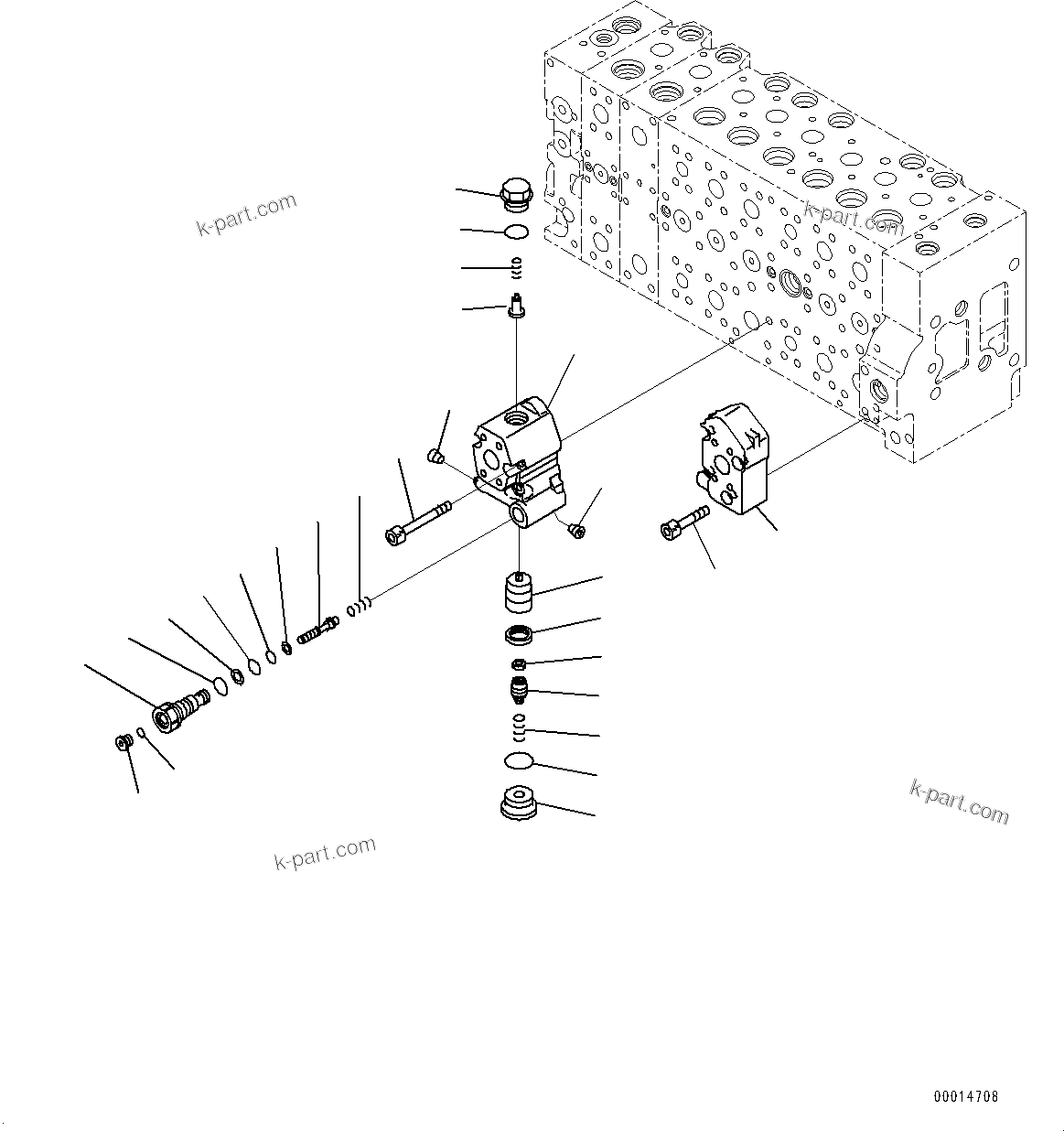 Komatsu parts book diagram for PC450LC-8R S/N 79001-UP: CONTROL VALVE, 8-SPOOL (18/23)(#75001-76990)