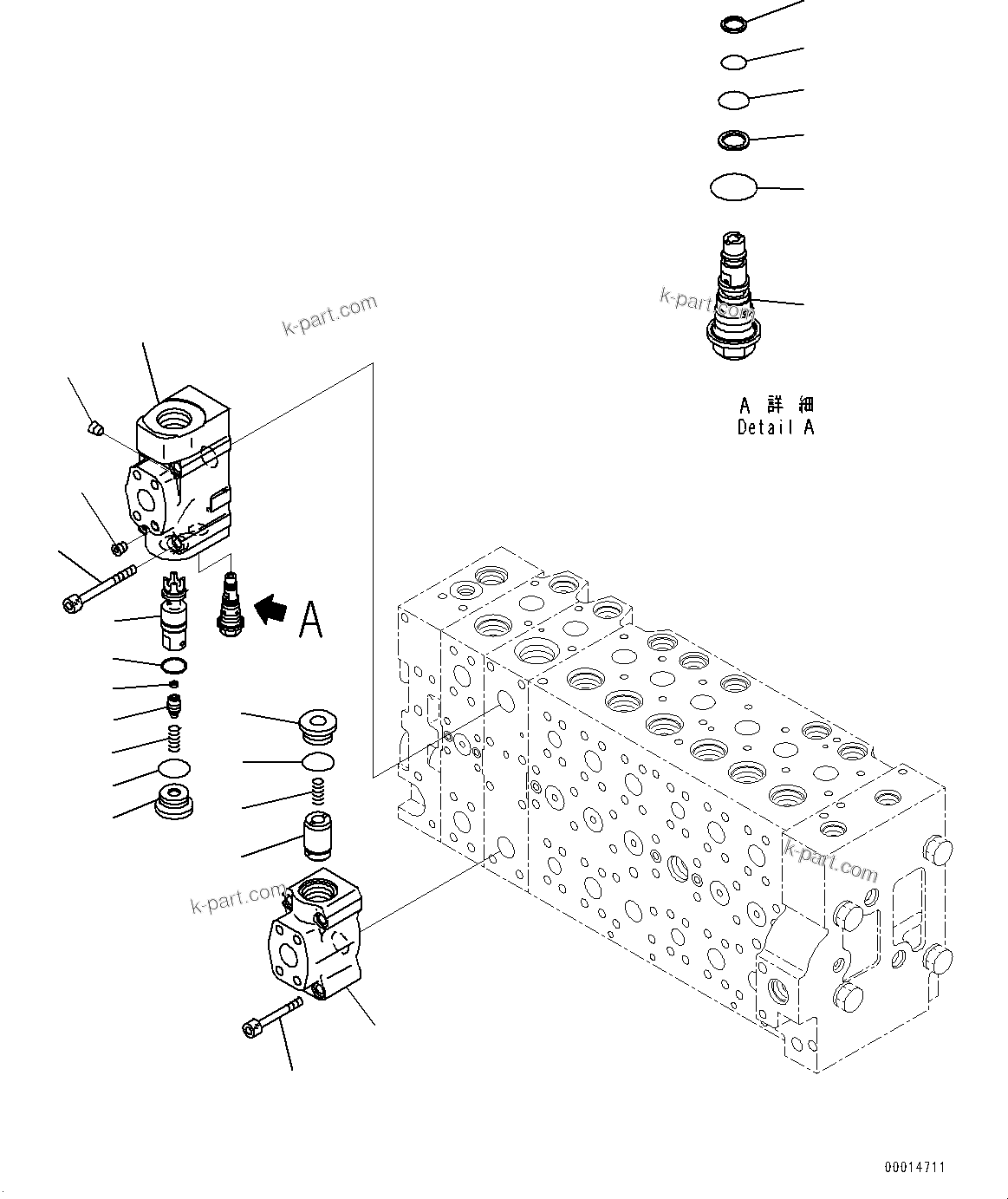 Komatsu parts book diagram for PC450LC-8R S/N 79001-UP: CONTROL VALVE, 8-SPOOL (19/23)(#75001-)