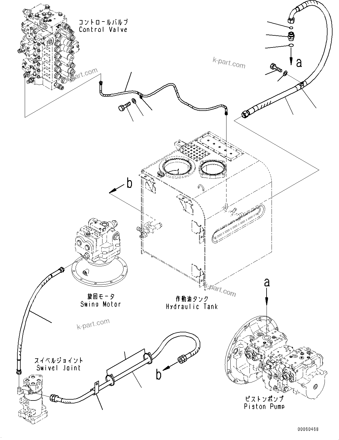 Komatsu parts book diagram for PC450LC-8R S/N 79001-UP: DRAIN PIPING, (#75001-)