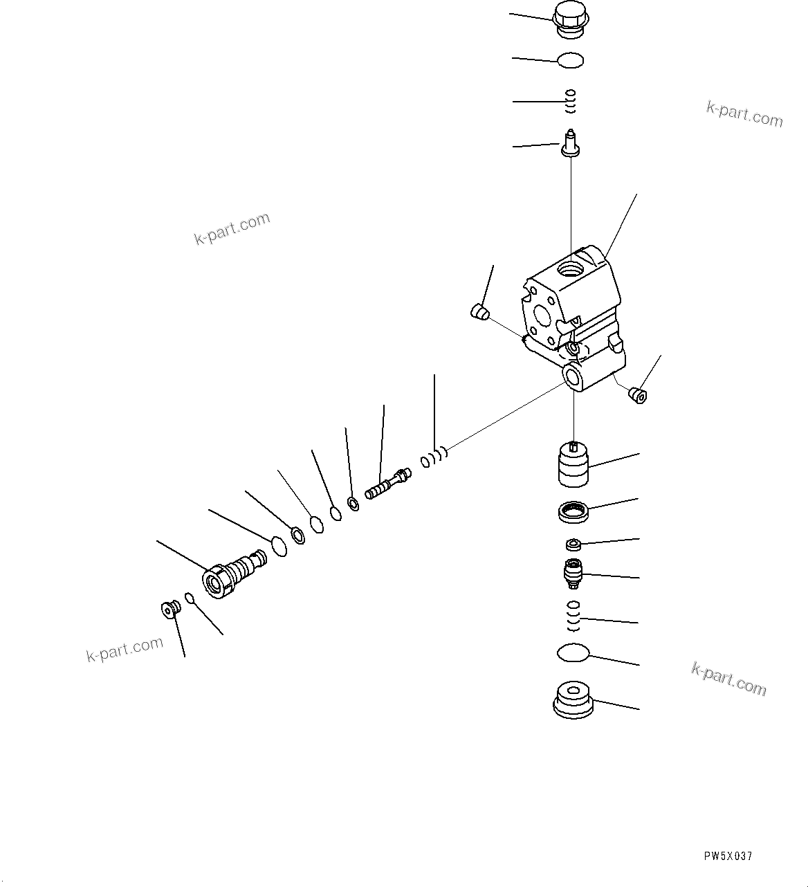 Komatsu parts book diagram for PC450LC-8R S/N 79001-UP: ARM HYDRAULIC DRIFT PREVENTION VALVE, INNER PARTS(#75001-76944)